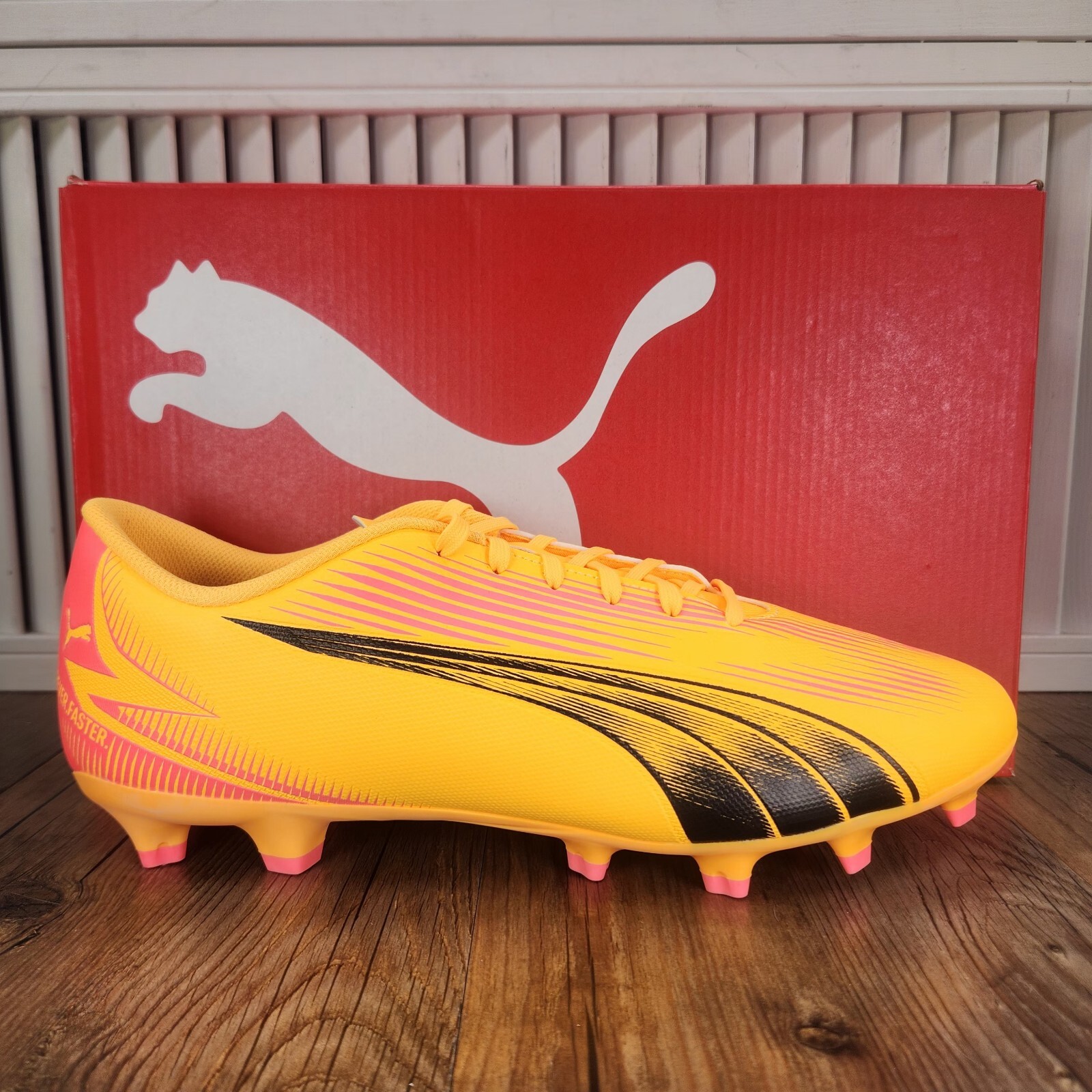 PUMA Ultra Play FG/AG Men 11.5 Sun Stream Black Athletic Soccer Cleats 107763-03