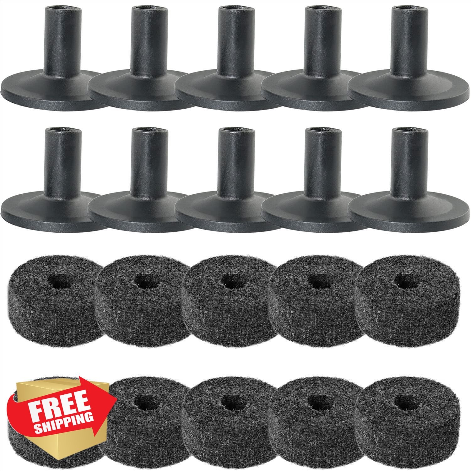 MEETOOT Cymbal Stand Felt Washers - 10 Sets Plastic Drum Sleeves, Black