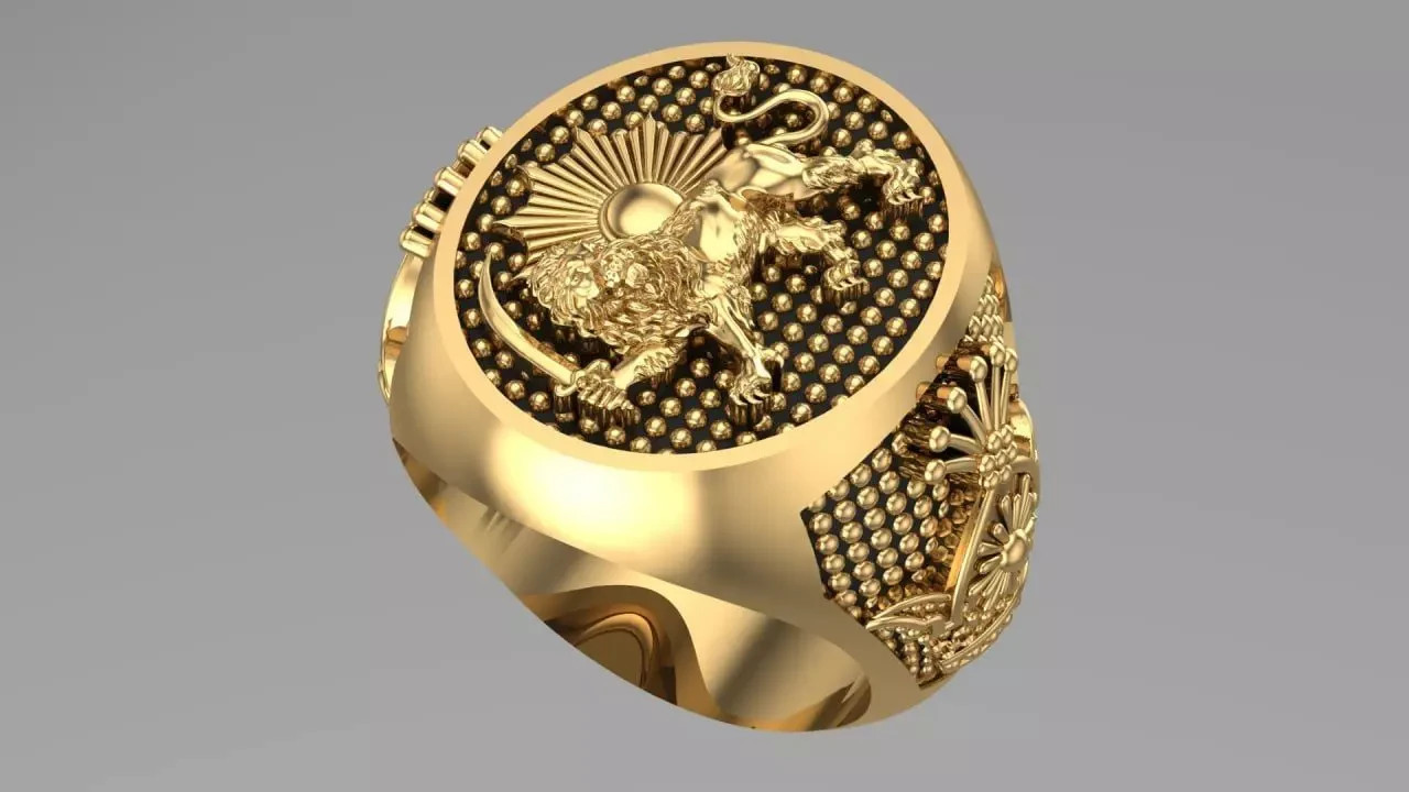 Imperial Lion & Sun Ring,Majestic -Pahlavi-Dynasty-Persia-Persian-Ring,lion Ring