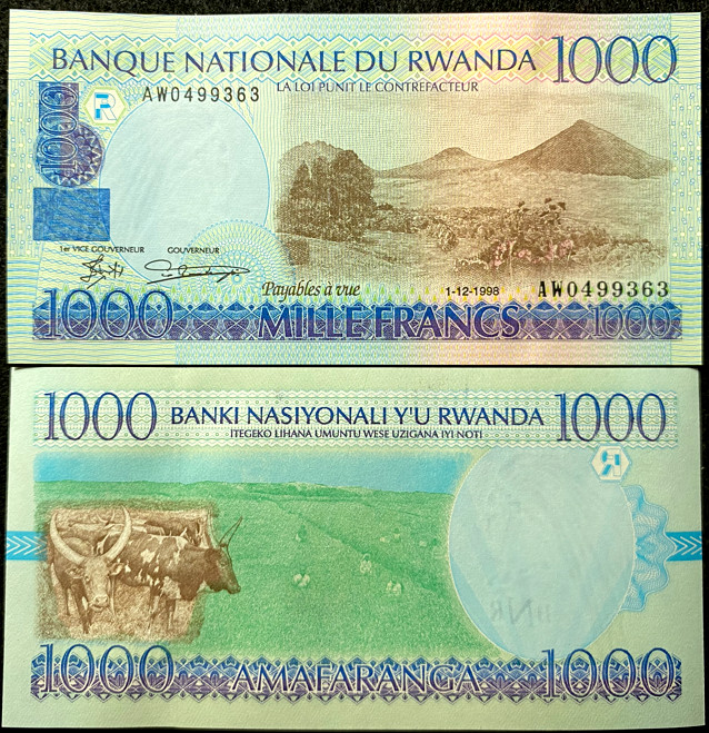Rwanda Africa 1000 Francs 1998 P27 Banknote World Paper Money UNC Currency Bill