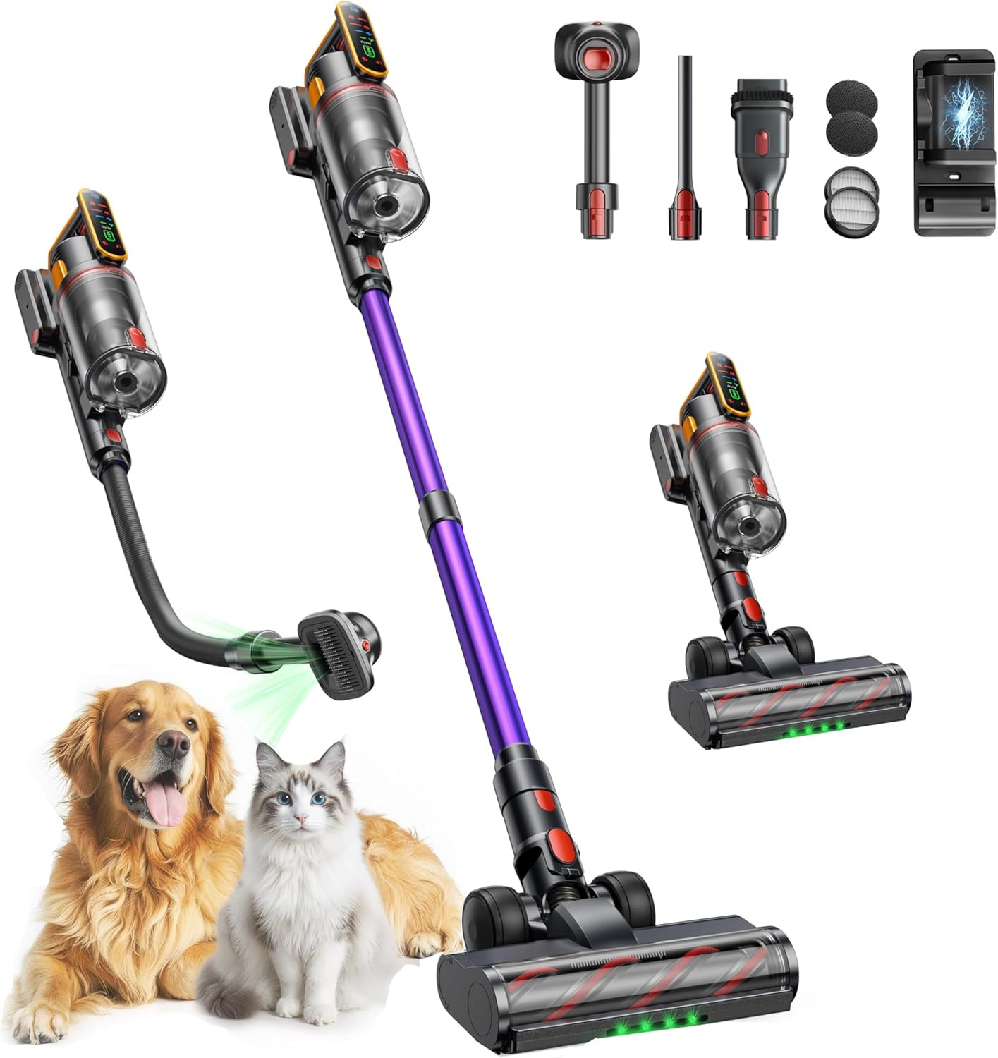 Cordless Vacuum Cleaner 55Kpa 650W 70Mins Stick Vacuum Cleaners for Home with Pe