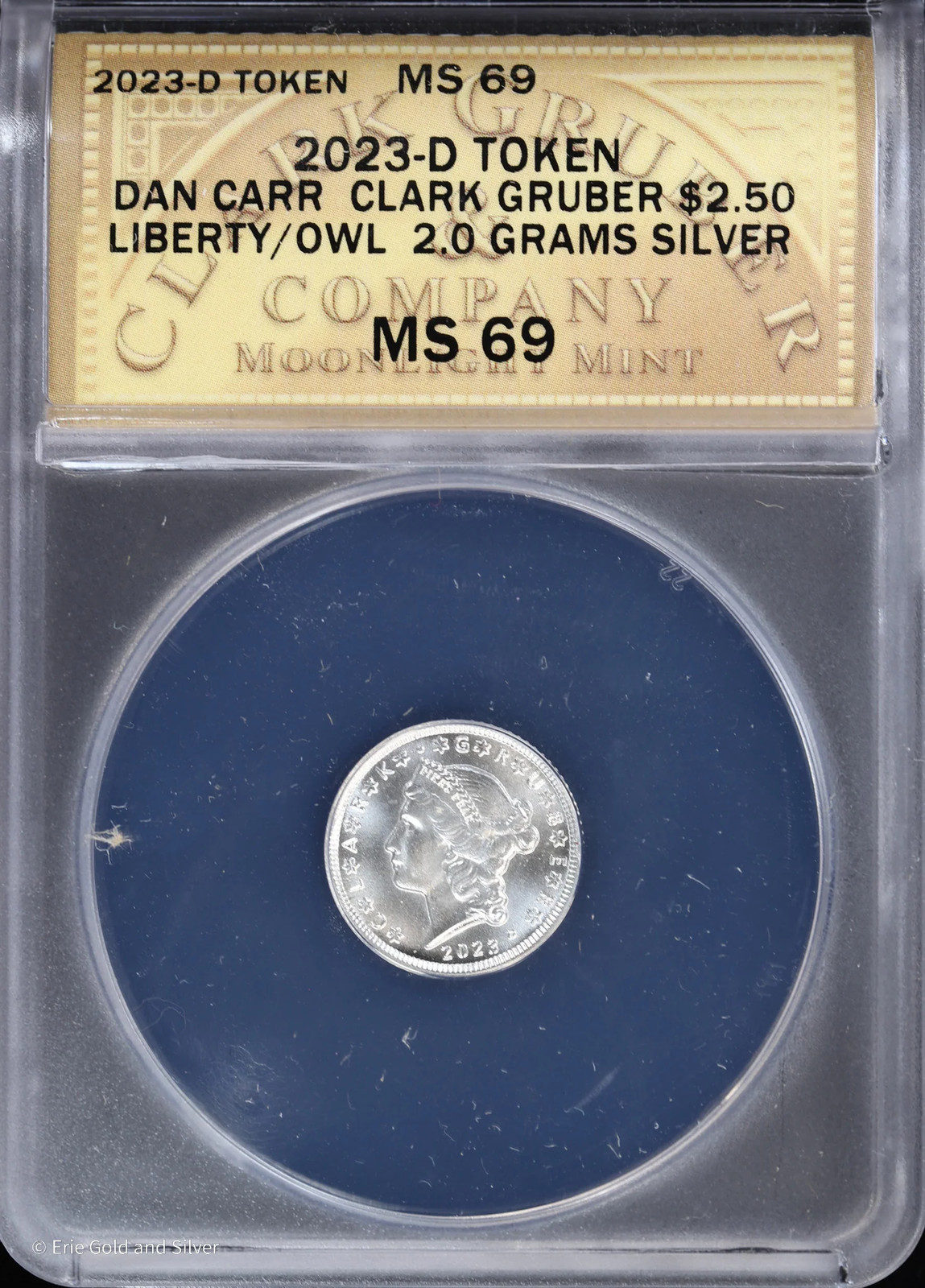 2023-D $2.50 Token Dan Carr Clark Gruber Silver Liberty Owl 2 Gram 999 Silver AN