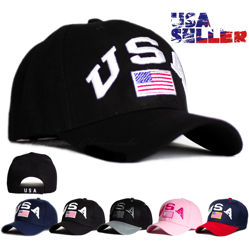 USA Flag Embroidered Patriotic Curved Bill Adjustable Baseball Cap Mens Hat
