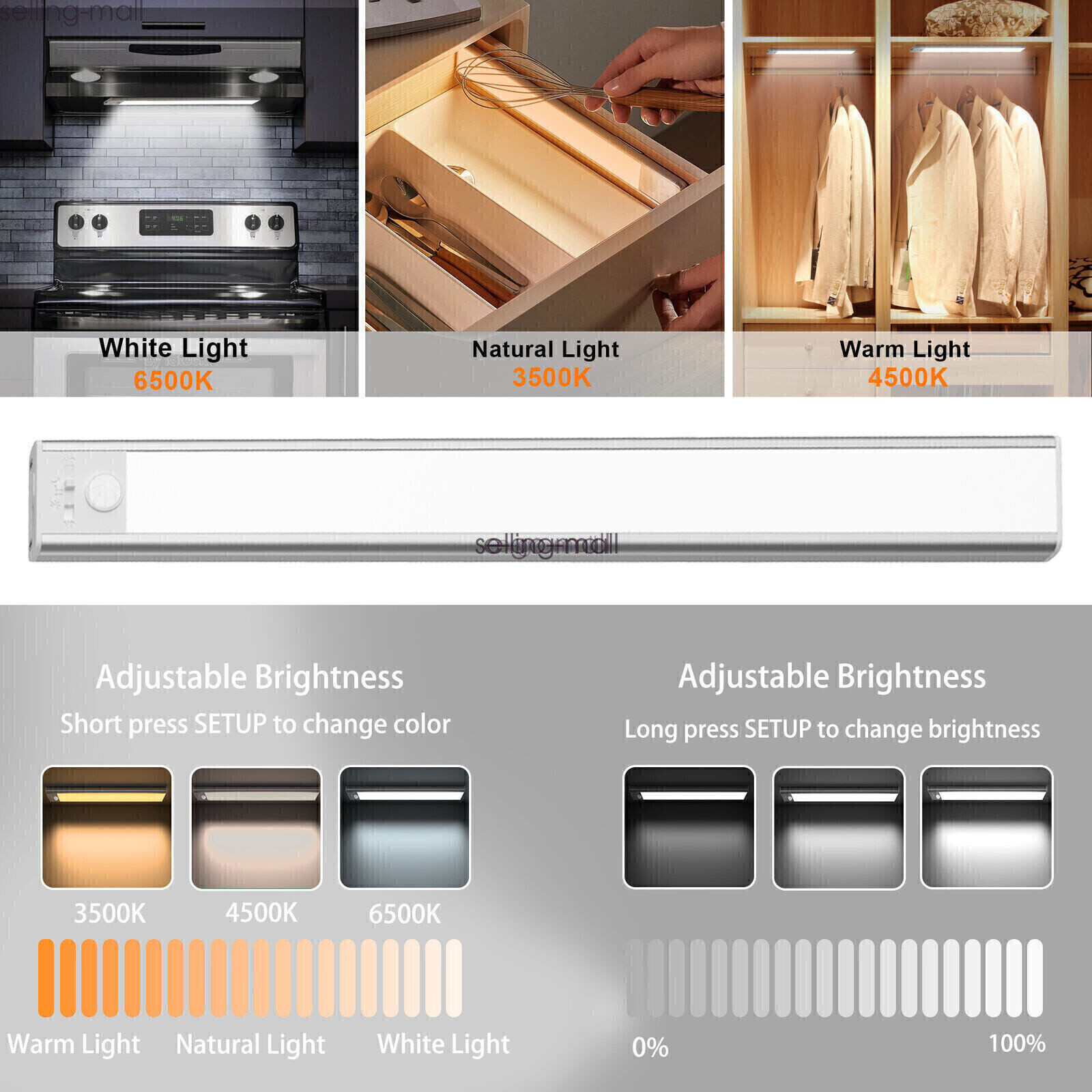 80/104/146 LED Under Cabinet Lighting Motion Sensor Stick-on Night Light Bar
