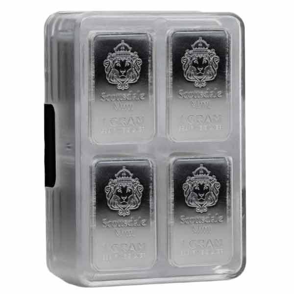NEW LOT of 4-1 GRAM Scottsdale Mint Silver Bars--BU Uncirculated In Holders 4G"s