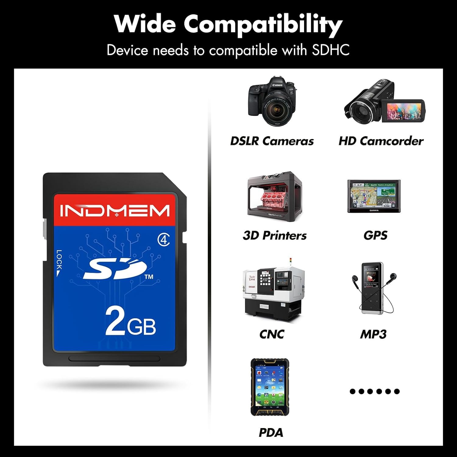 INDMEM Genuine 2 Pack SD Card 2GB Class 4 Flash Memory 2G SLC Stanard Secure 2PC