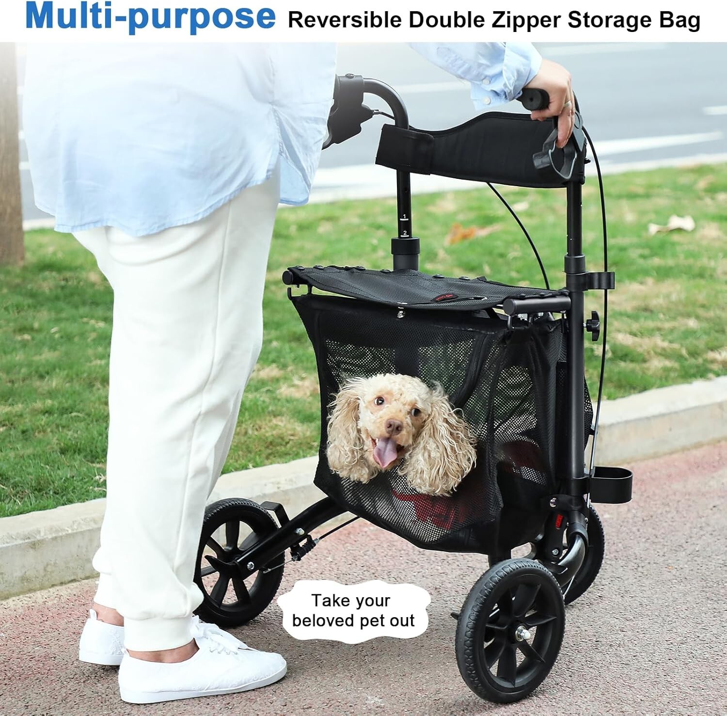 WALK MATE 3 Wheels Rollator Walker 10Lb Seat Backrest Lightweight Foldable