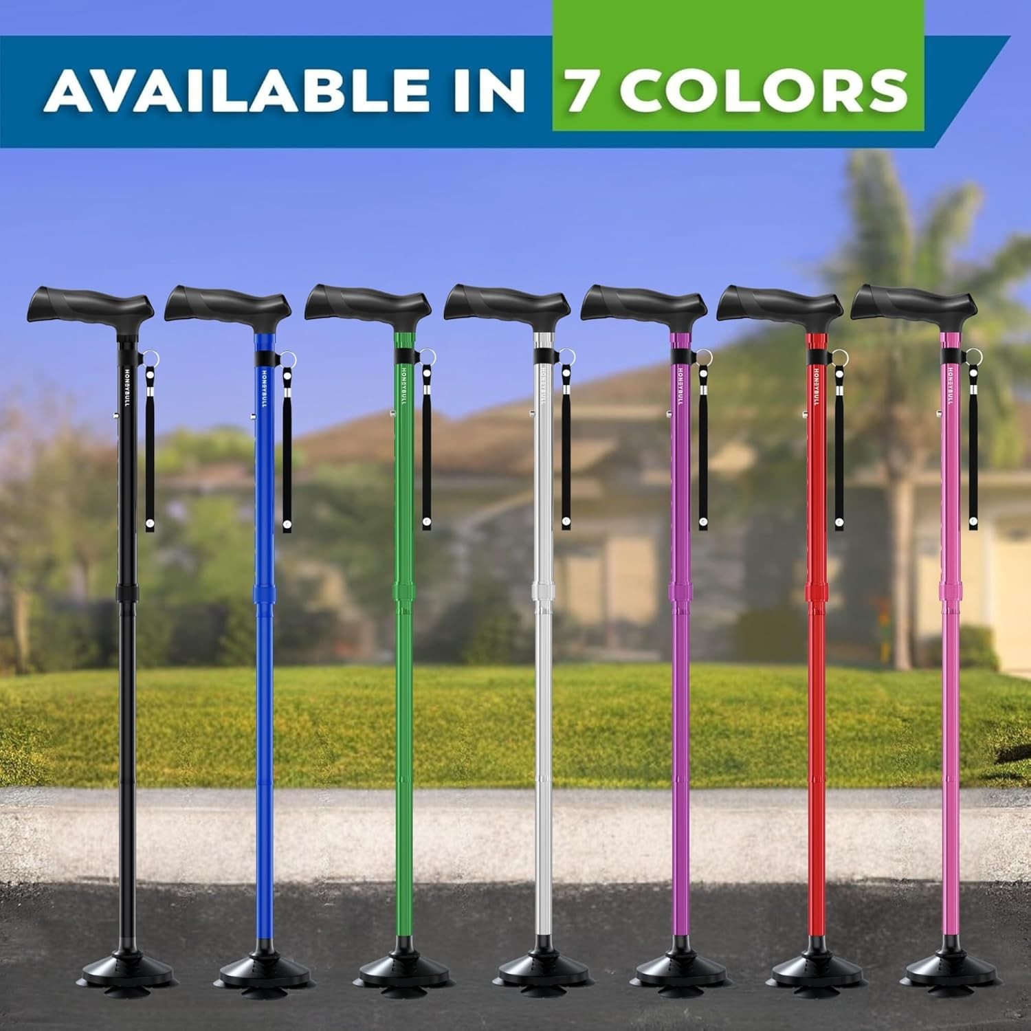 HONEYBULL Foldable Walking Cane Adjustable Free Standing Ergonomic