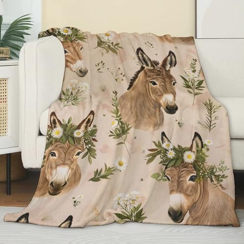 Cute Donkey Daisy Blanket,Gifts for Animal Lovers,Lightweight 50"x60" Donkey01