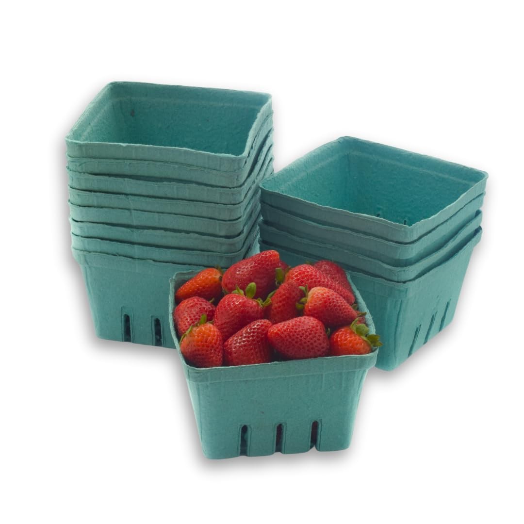 42 Pack QUART Green Molded Pulp Fiber Berry/Produce Vented Baskets for Fruit