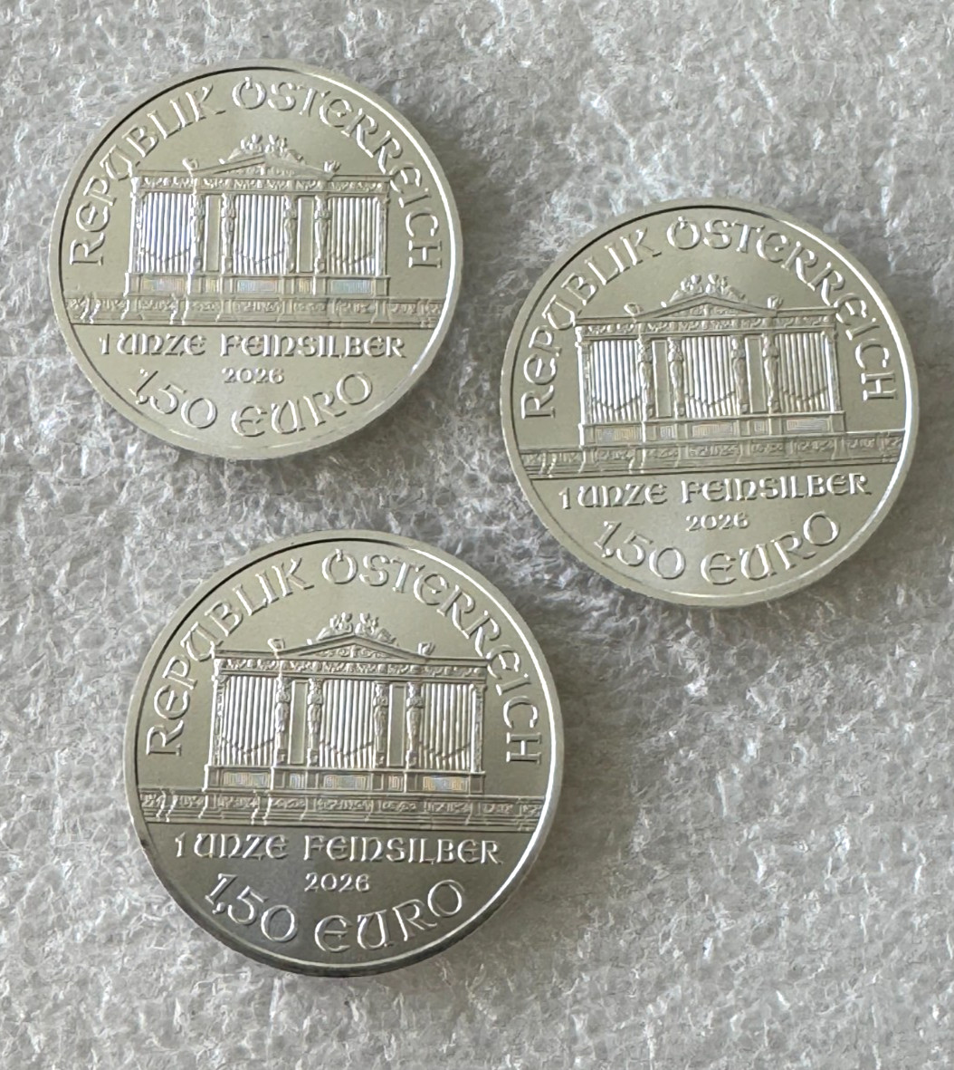 Lot of 3 Silver 2026 Austria Philharmonic 1 oz .999 fine 1.5 euro Austrian coins