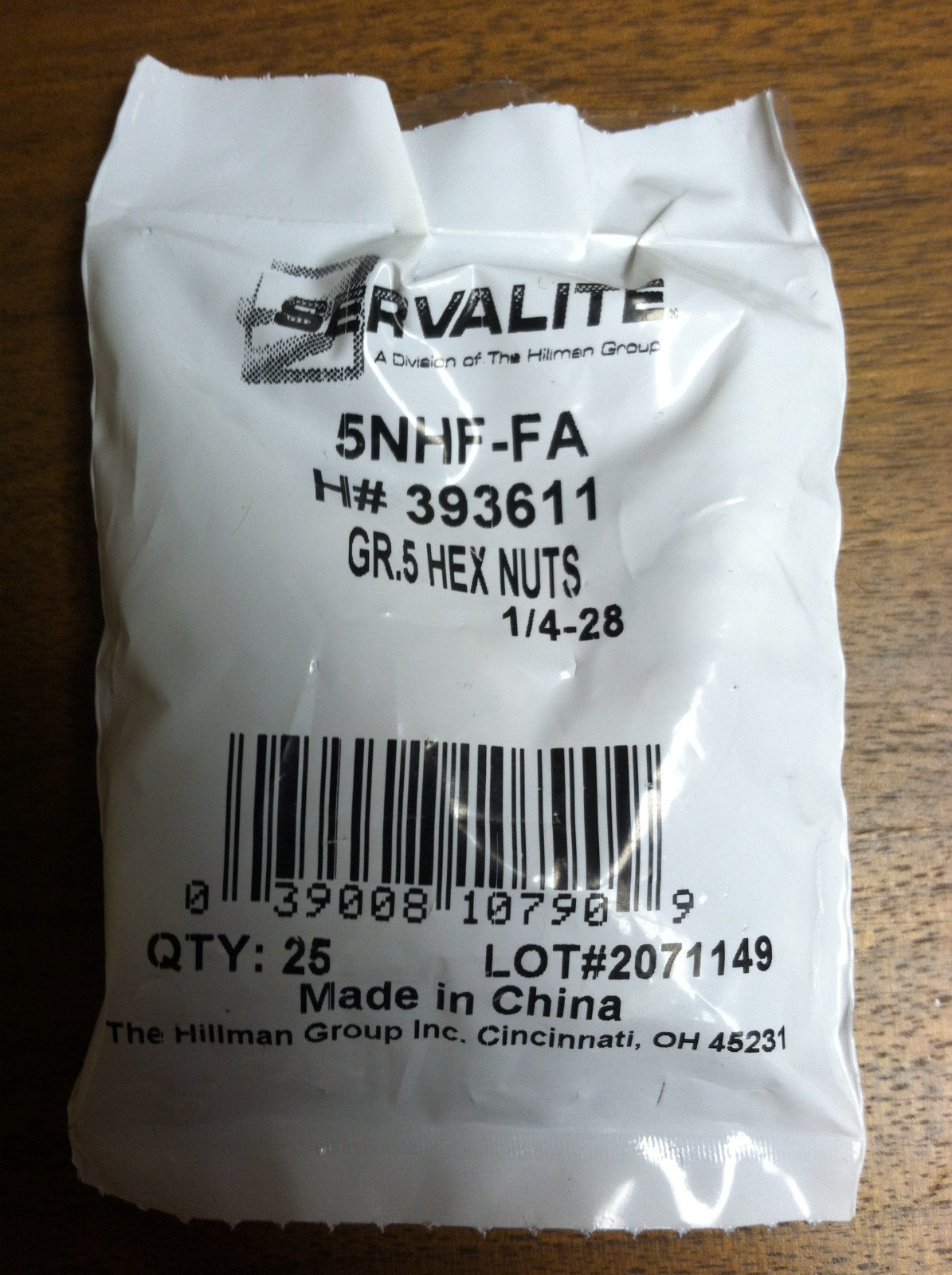 HEX NUT GRADE 5 1/4-28 PACK OF 25 ZINC PLATED STEEL