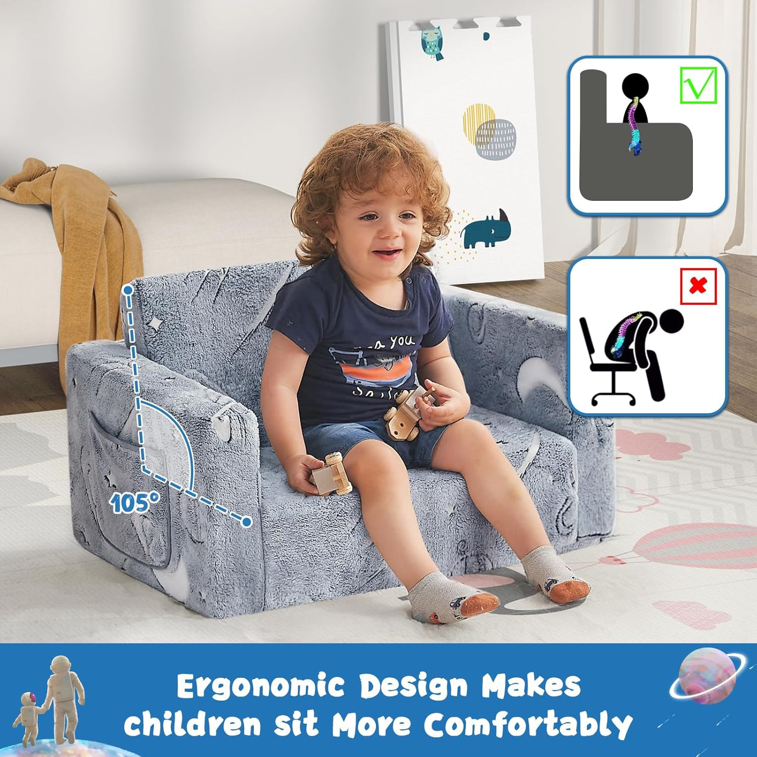 Toddler Couch,Toddler Chair,Kids Sofa Chair 2-In-1 Baby Seat Furniture Fold Out,