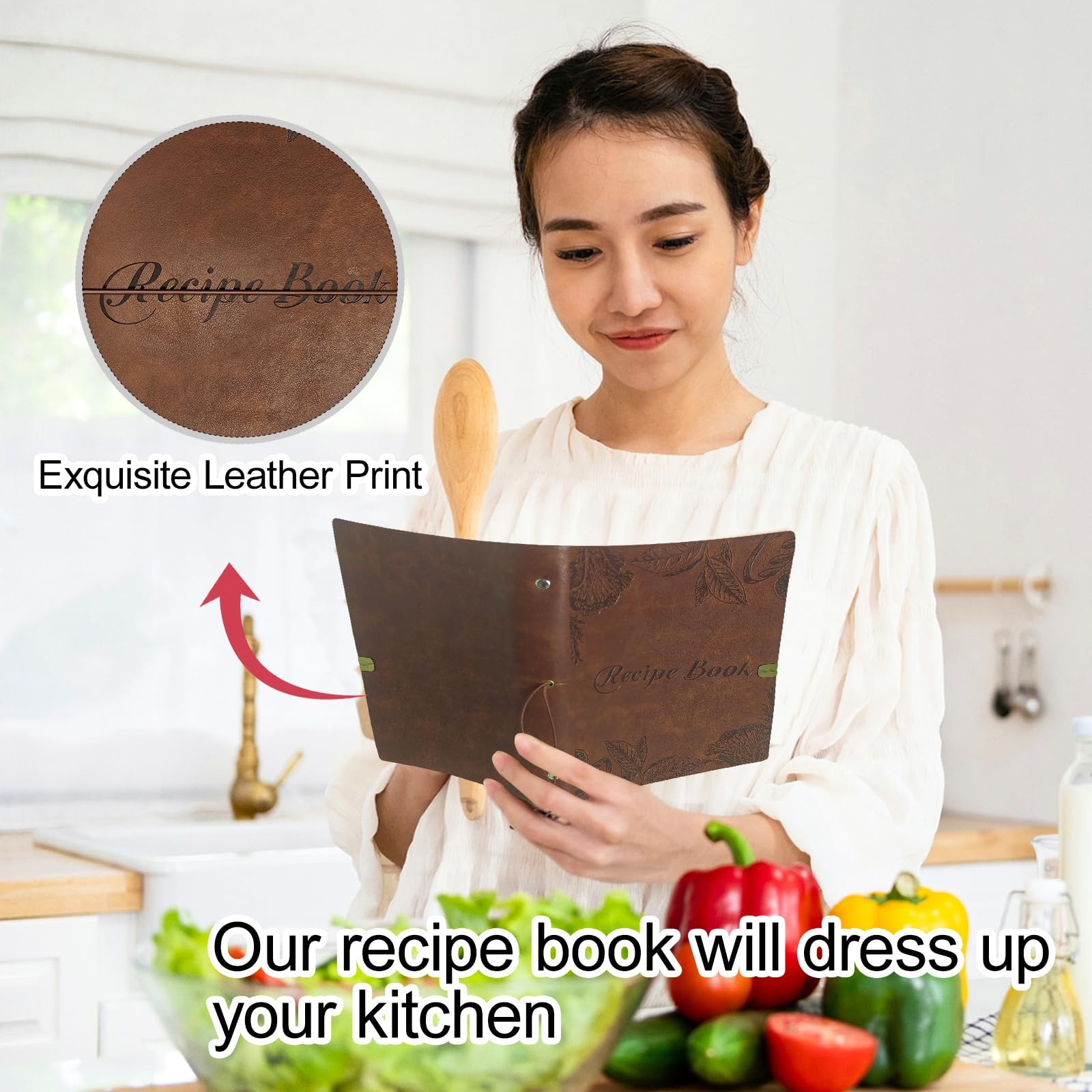 GoShambar Blank Recipe Book To Write In Your Own Recipes, Leather A5, Brown