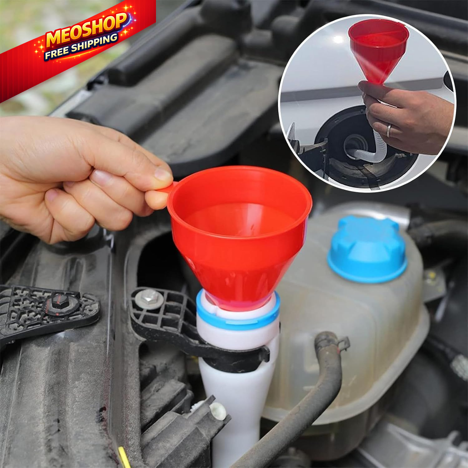 3 Pack Automotive Oil Funnel Set, Wide Mouth Fuel Funnels Black, Orange, Red