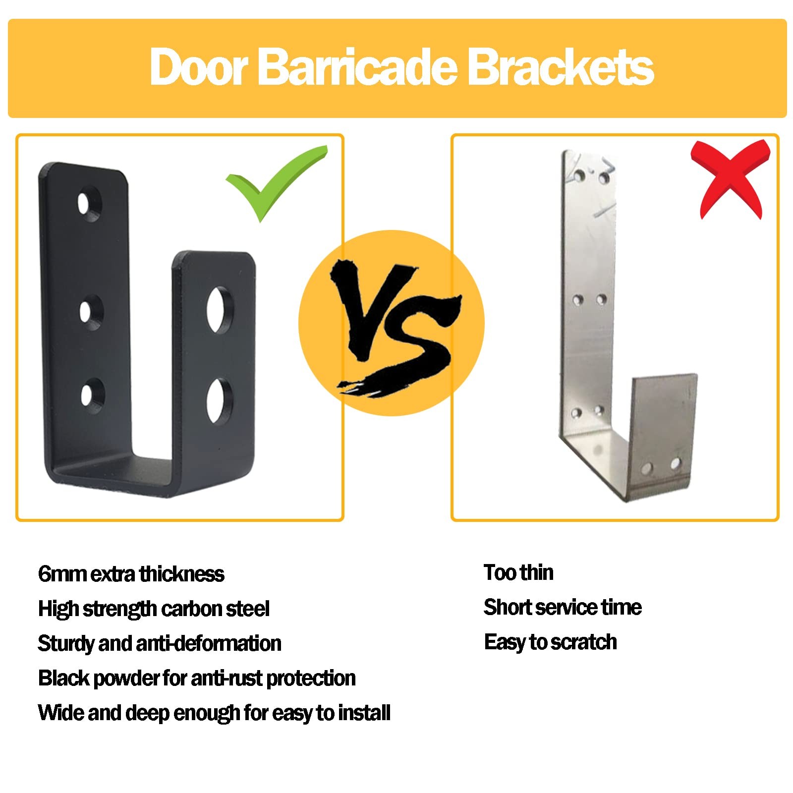 Door Barricade Brackets, 2 Pack 2x4 Brackets Black