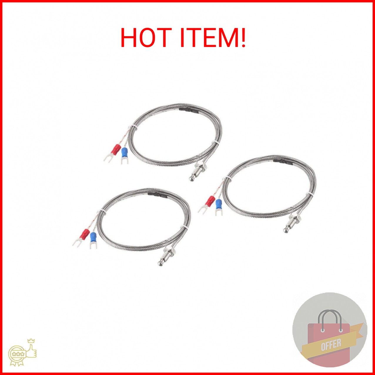uxcell K-Type Thermocouple Temperature Sensors M6 Thread Probe with 1M/3.3Ft Wir