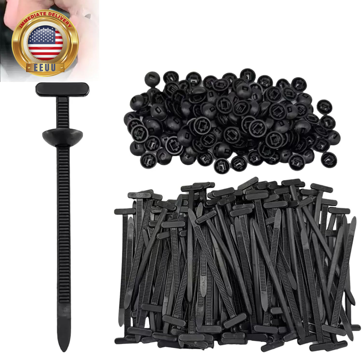 100Pcs Nylon Universal Cable Tie Buckle, Zipper Clips for Cars, T Style Zip Ties