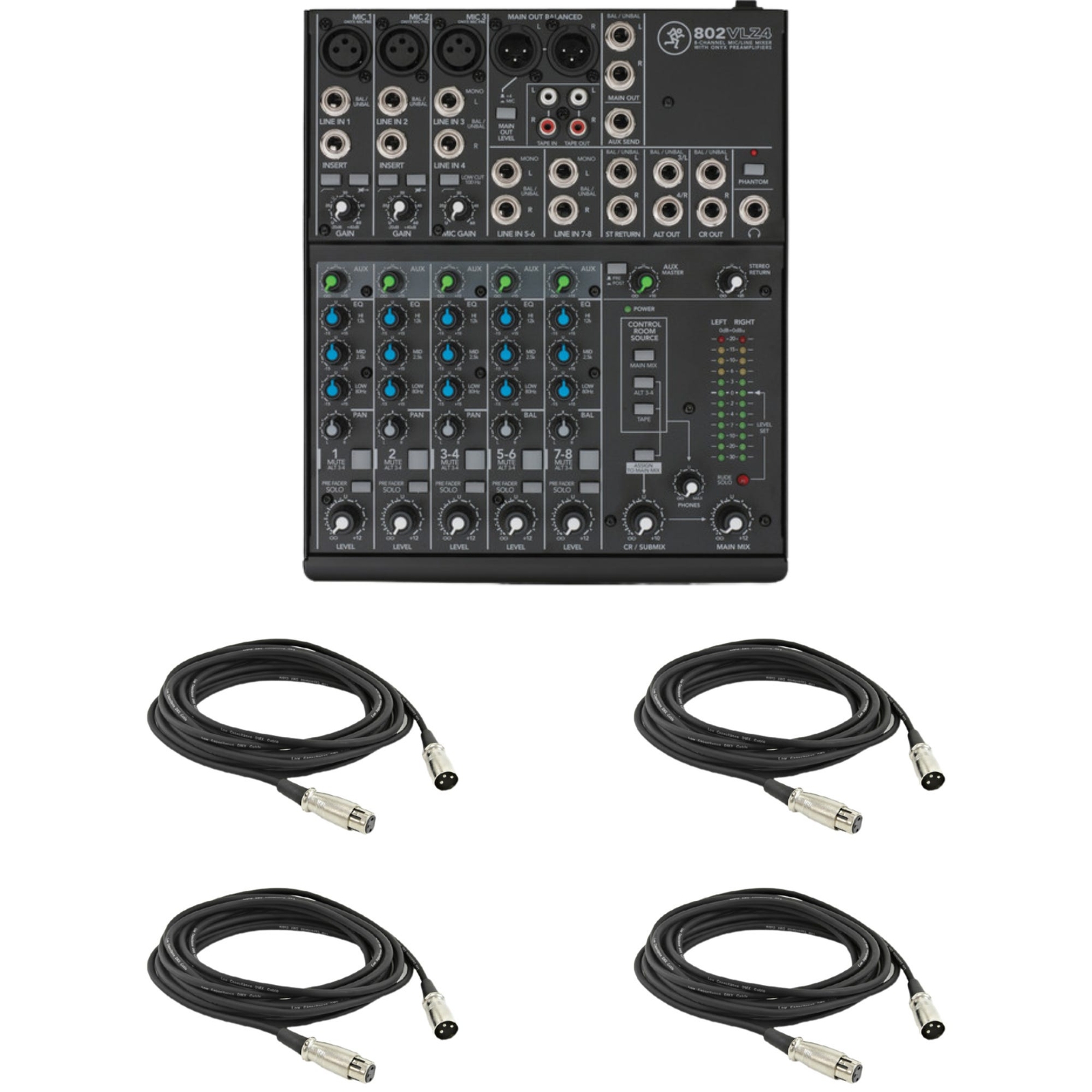 Mackie 802VLZ4 with 4 XLR Cables