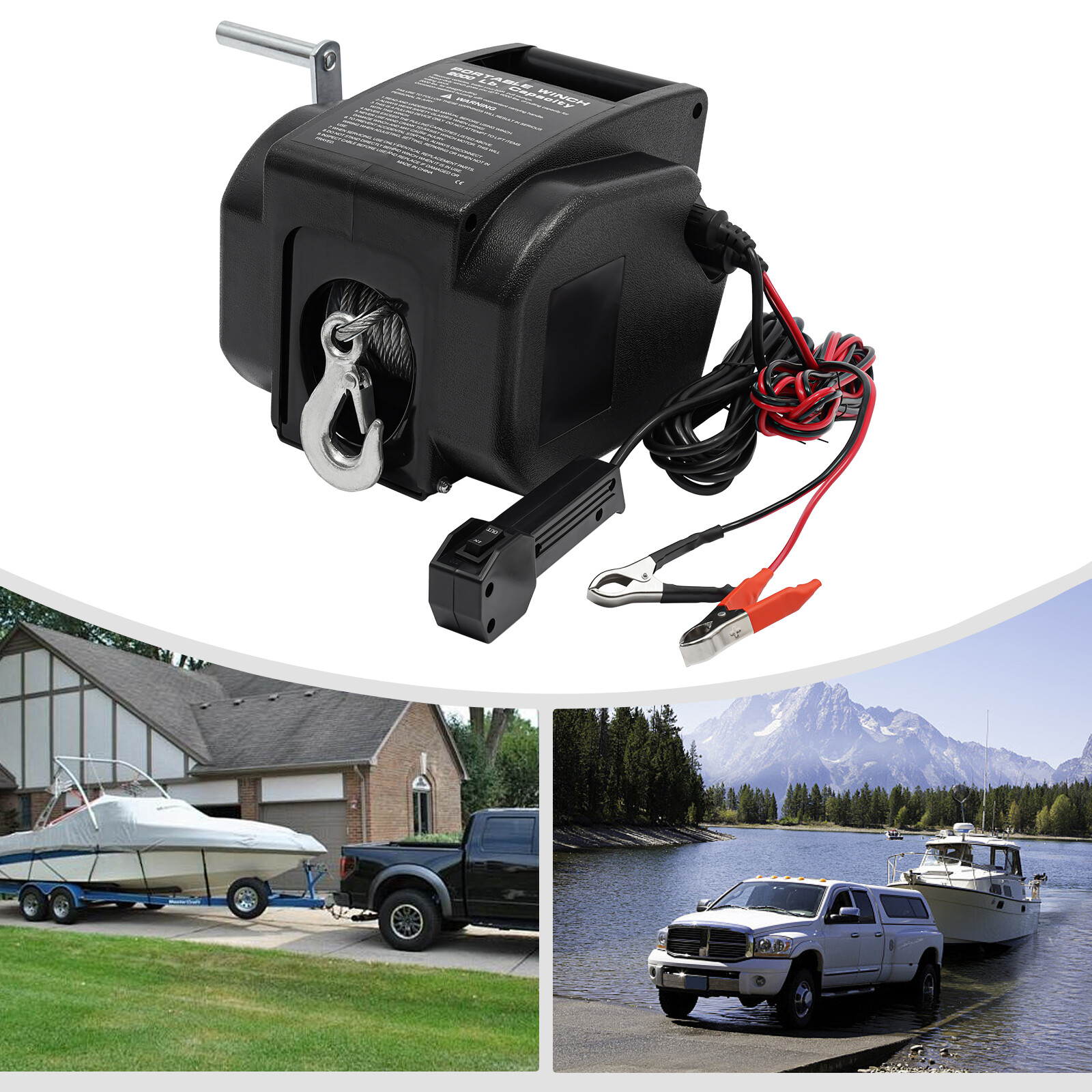 300W Electric Boat Winch Winch Electric Boat Trailer Winch 907.18kg/2000lbs