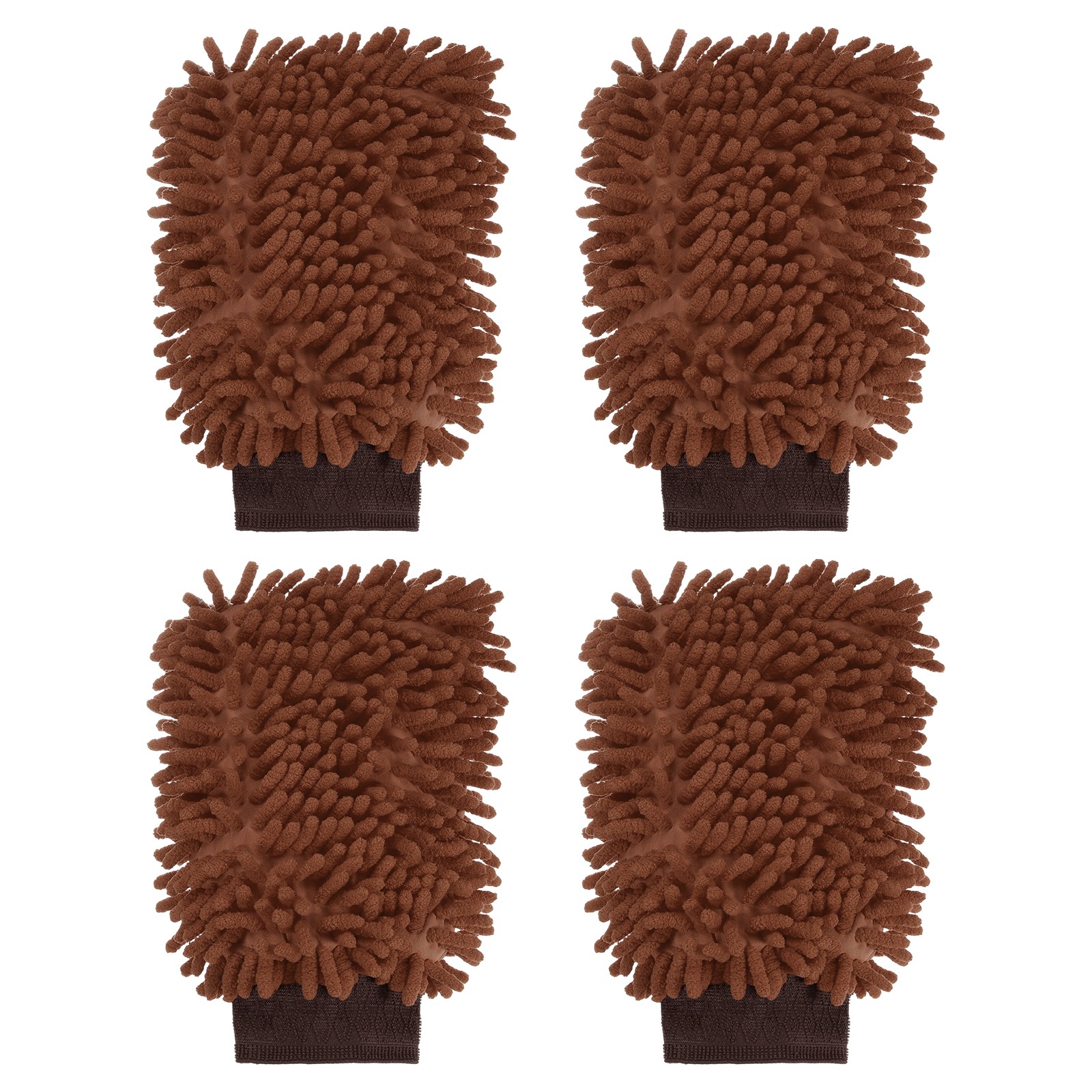4pcs Chenille Microfiber Car Wash Mitt 9.8" x 7.9" Wash Gloves Brown