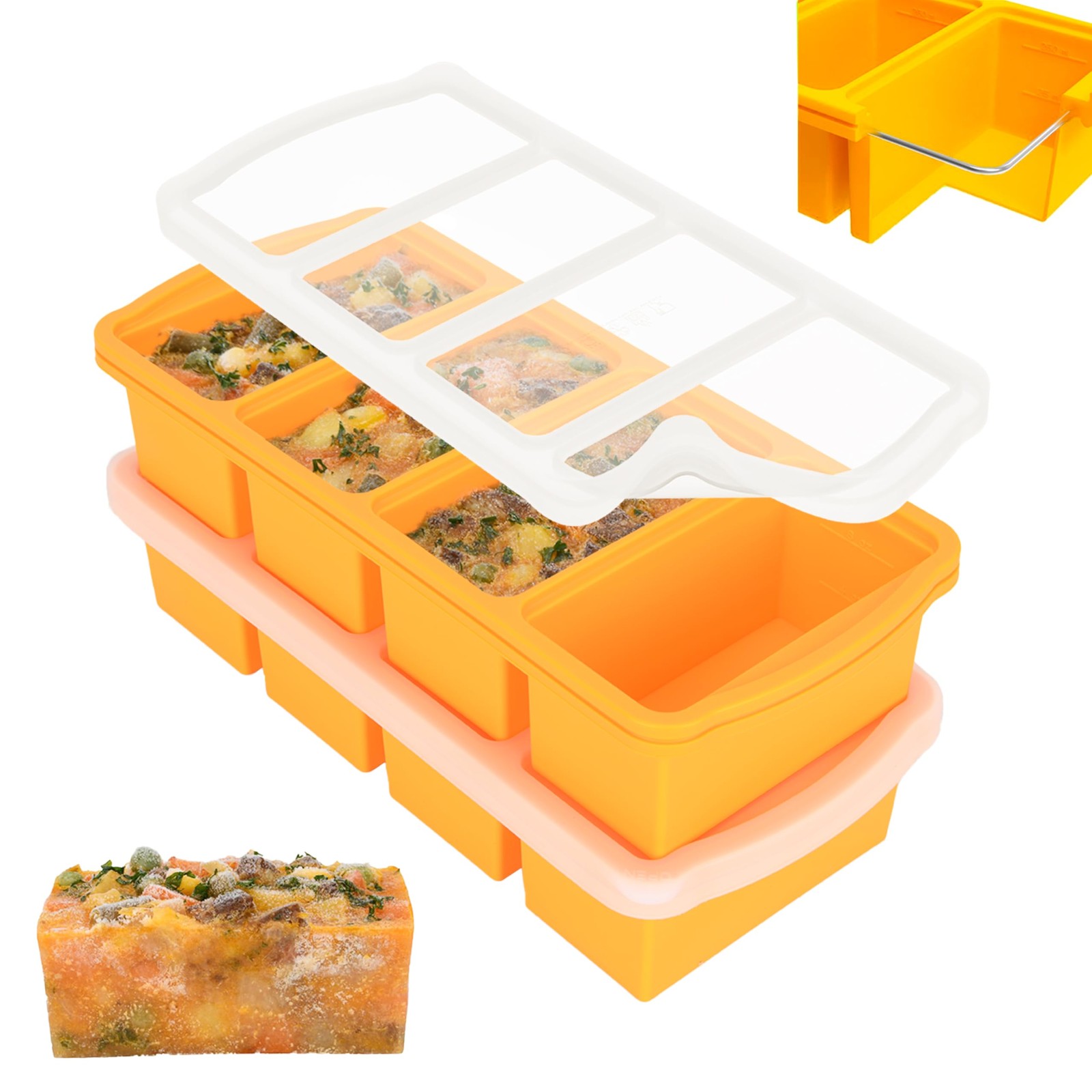 ZIP STANDING Silicone Freezer Trays with Lid,1-cup 1-cup-Yellow, Yellow-1 cup