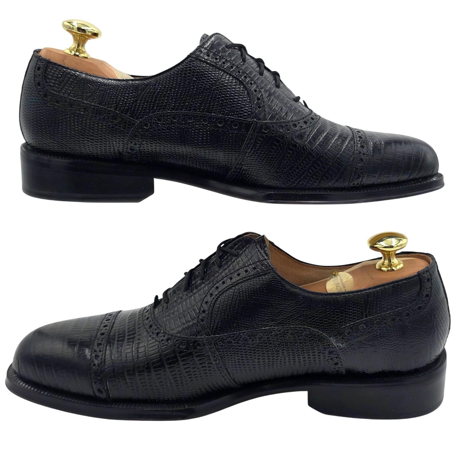 NEW Giorgio Brutini Black Lizard Print Leather Cap-toe Oxford Men 8M Dress Shoes