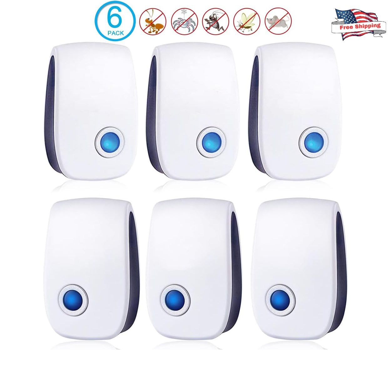 6 Pack Ultrasonic Pest Repeller Plug-In Indoor Repellent for Rodents & Insects