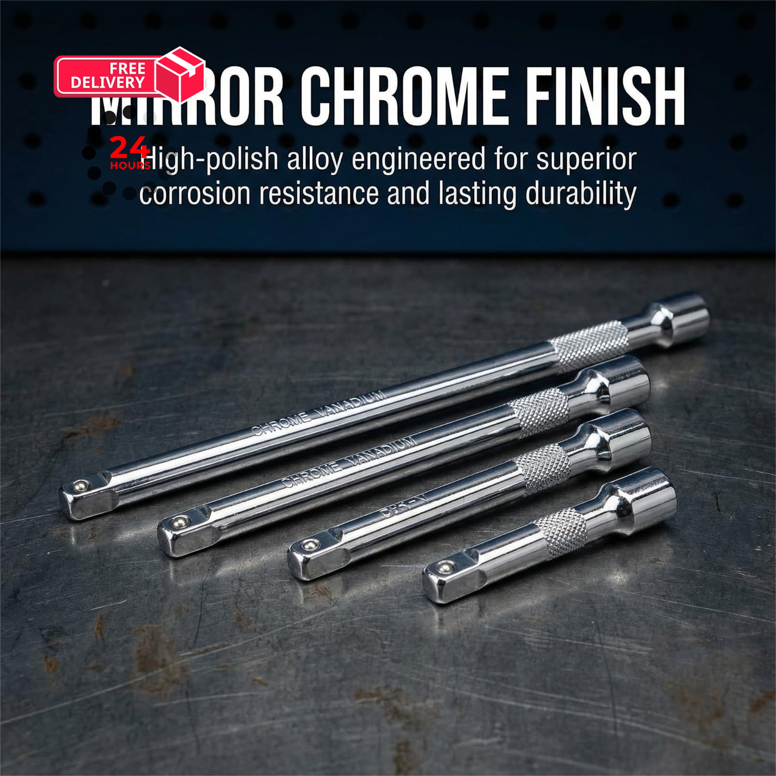 EMSTAR 4PCS 1/4" Drive Socket Extension Bar Set, Silver