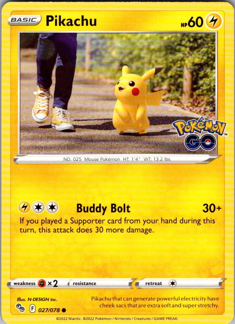 Pikachu (27) Common Pokemon GO 027/078 NM N-DESIGN Inc