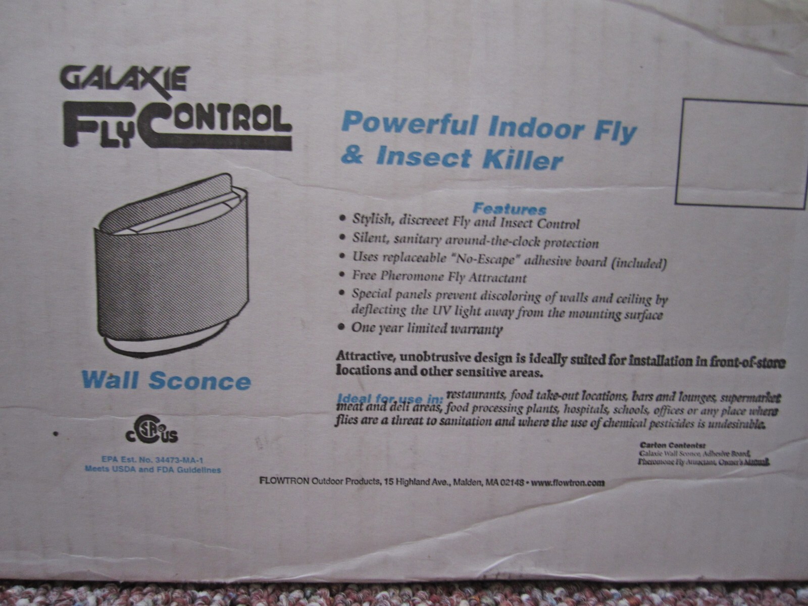 FLOWTRON FC4400 Fly Killer, Beige Wall Sconce 40 W, 120 V - FAST SHIP - READ