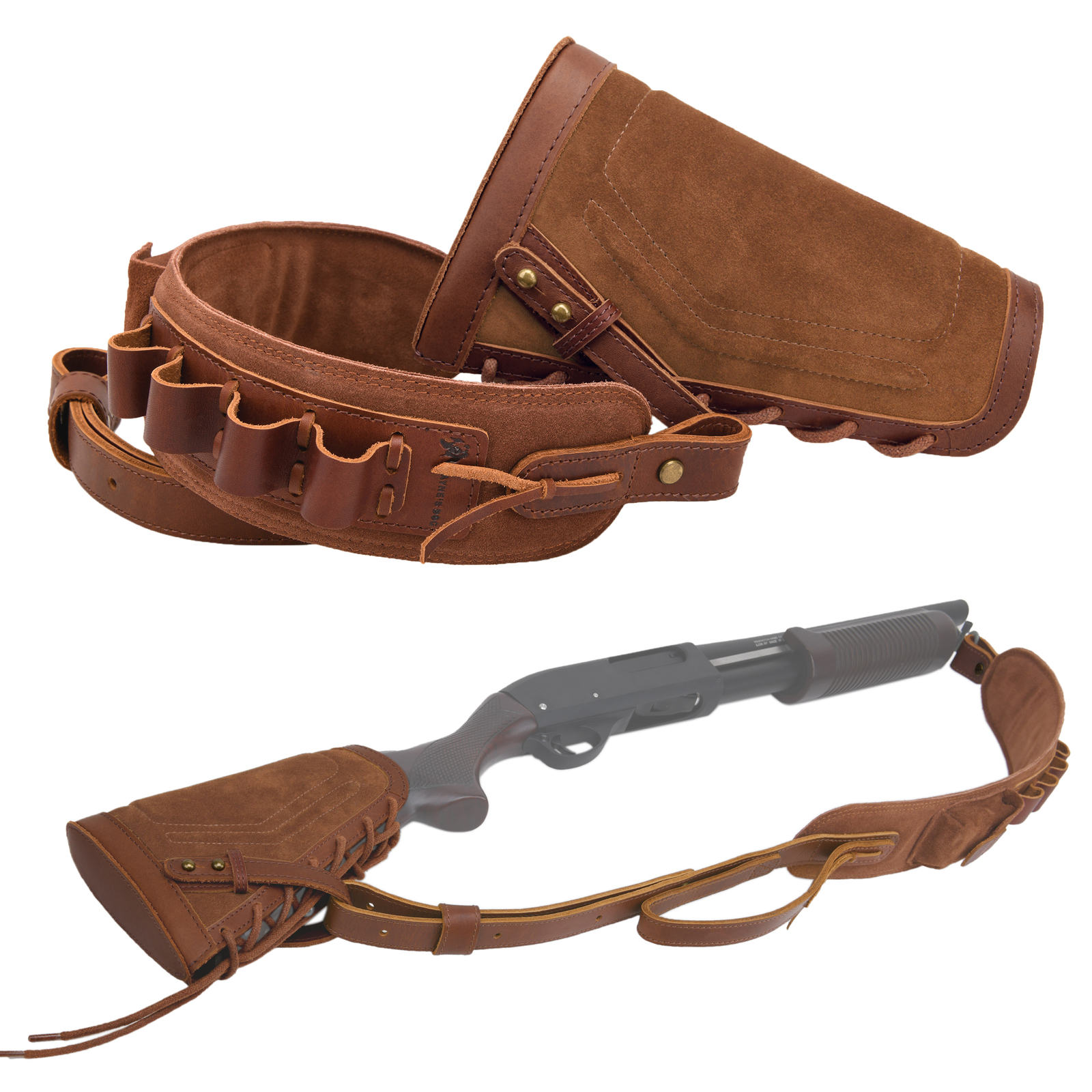 No-Drill Leather Shotgun Cheek Rest, Sling with 12GA 16GA 20GA Shell Holder Set