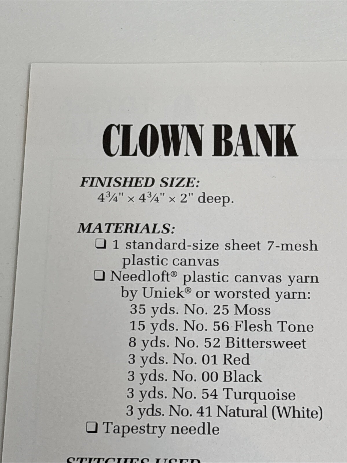 Clown Bank Annie's Attic Plastic Canvas Pattern Page