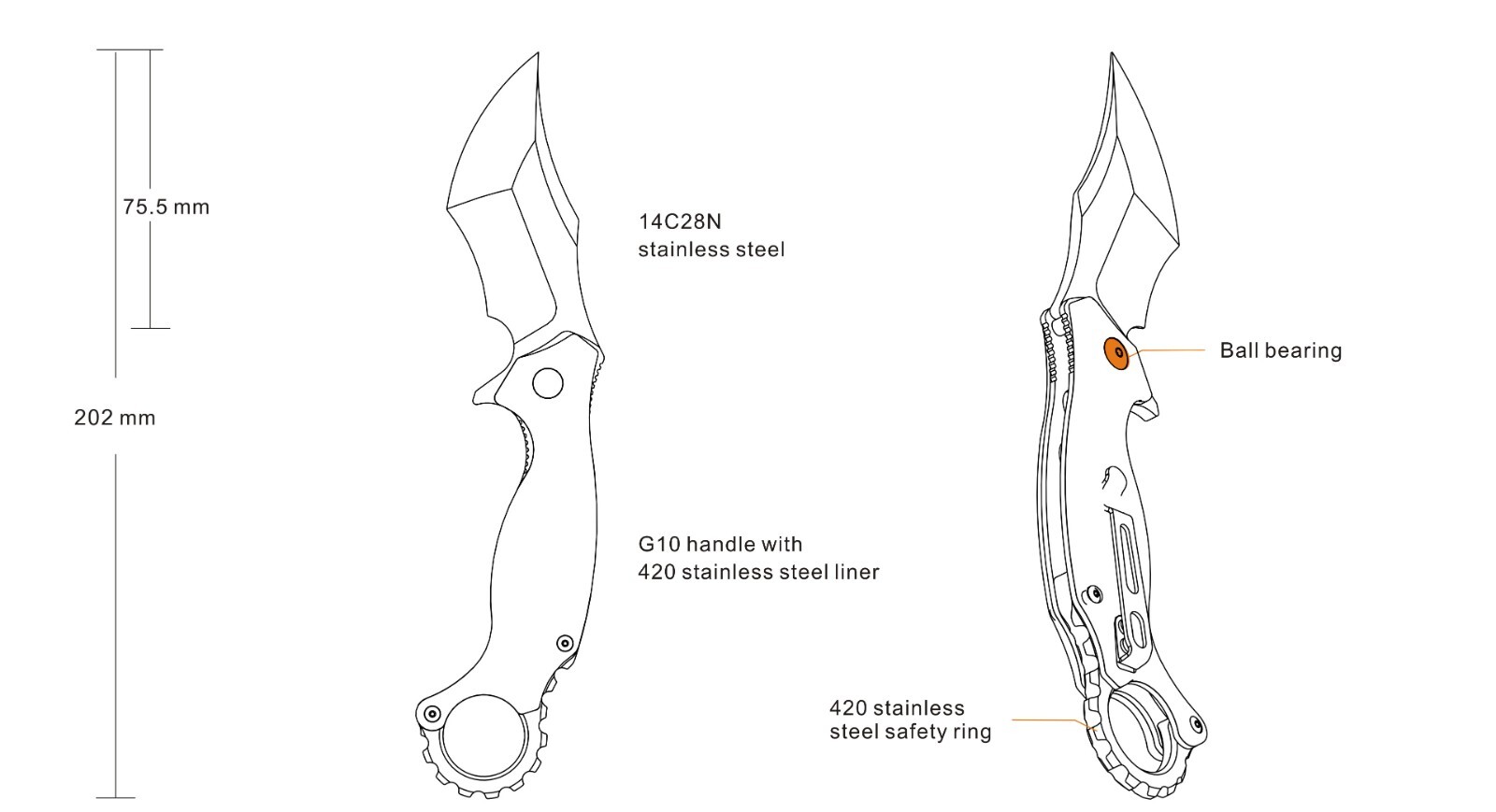 RUIKE P881-B1 Karambit Folding Knife-Black
