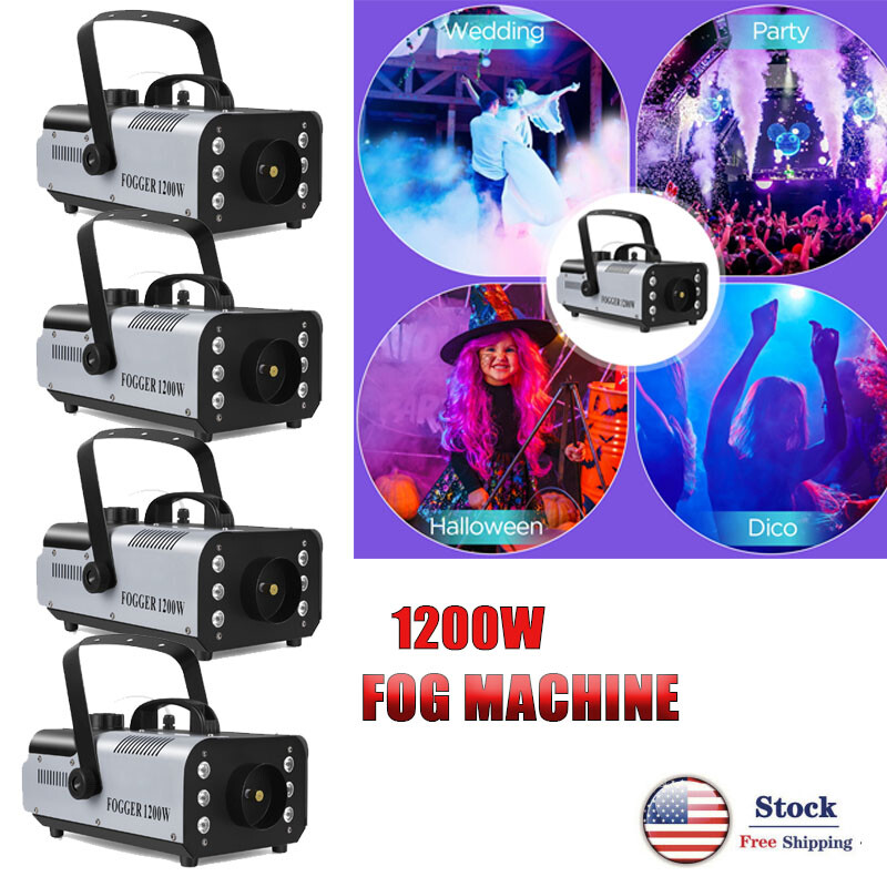 4Pcs 1200W Smoke Fog Machine 3in1 RGB LED Light Stage DJ Fogger Wireless Remote