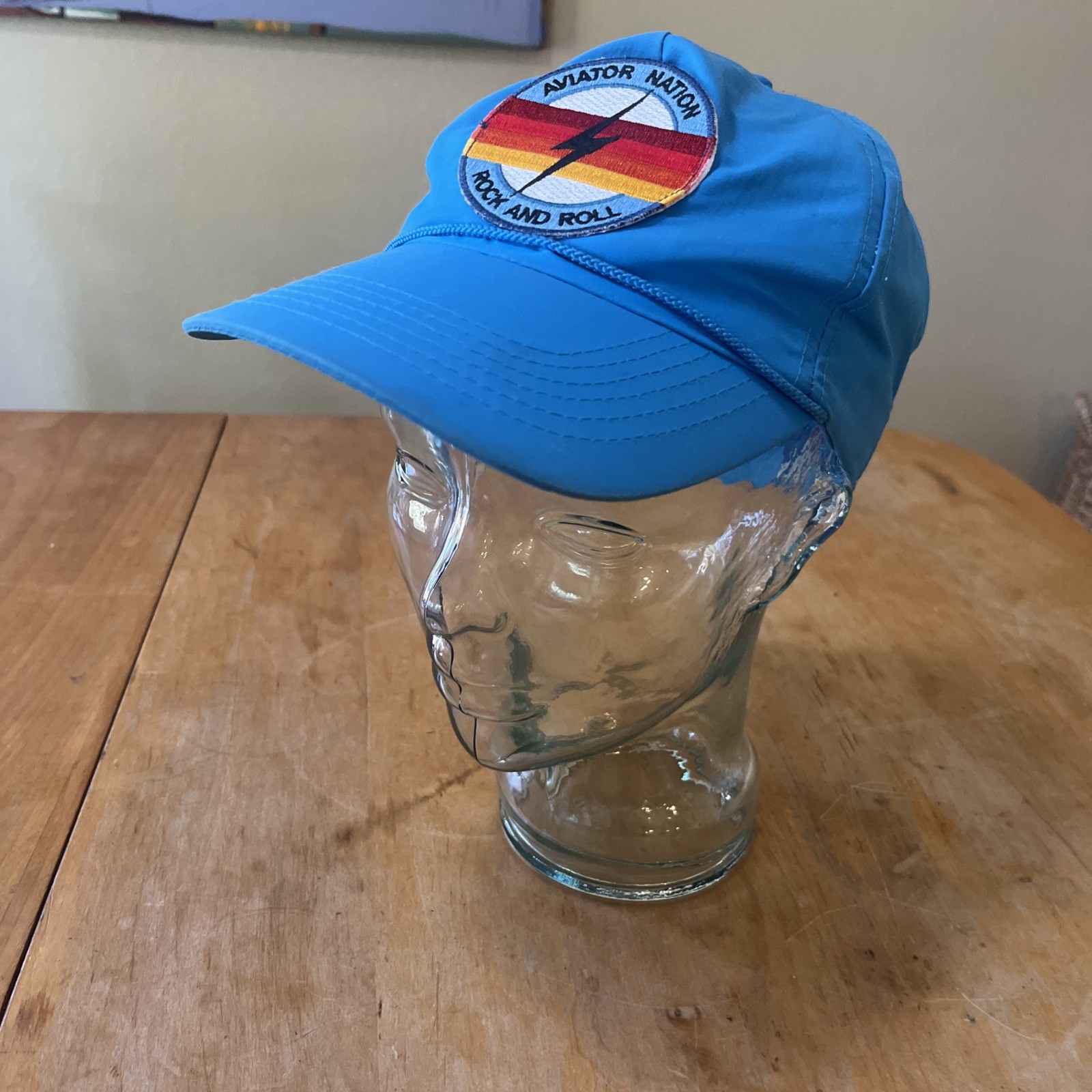 Aviator Nation Rock and Roll Vintage Nylon Trucker Hat Neon Blue Lightweight OS