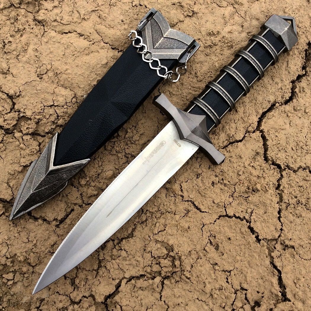 DEFENDER Black & Silver 9.5" GOTHIC ATHAME Medieval Knife Dagger Wicca Altar