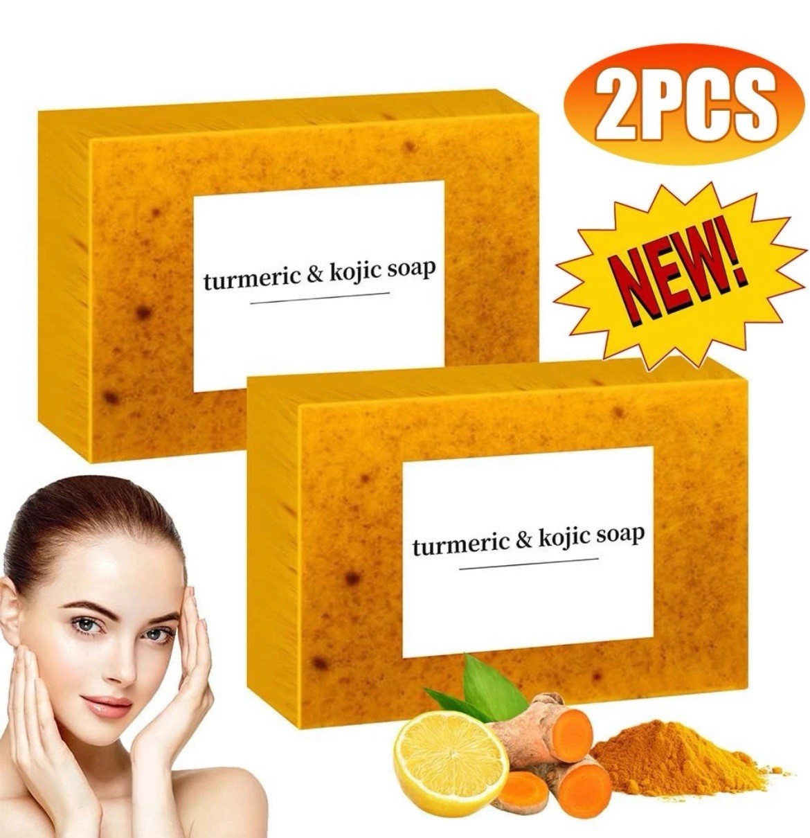 2-Pack Turmeric Glow Soap Bar - Lemon & Kojic Acid, Removing Dark Spots