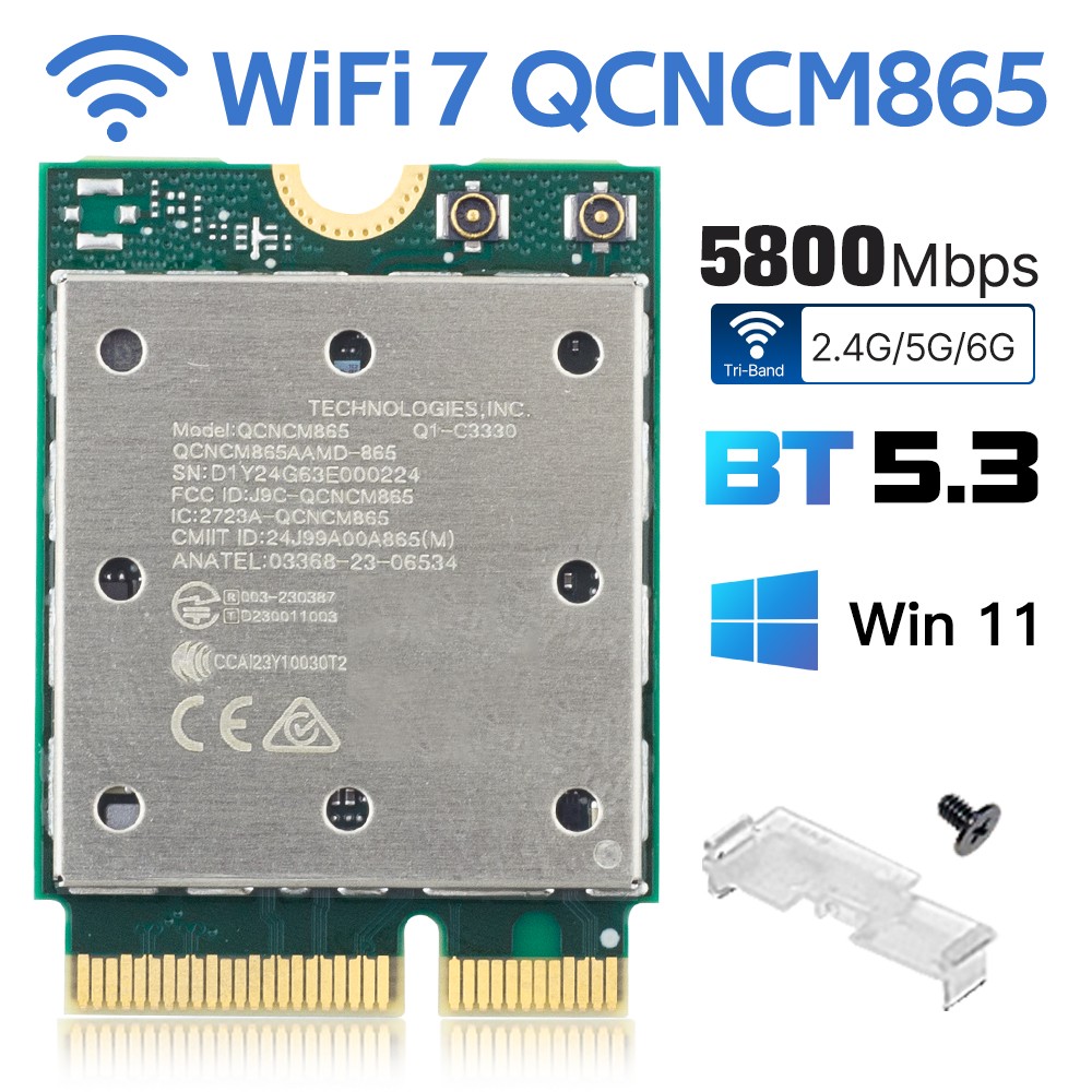 WiFi 7 QCNCM865 Wireless Card 2.4G/5G/6Ghz M.2 WiFi Module Adapter Bluetooth 5.3
