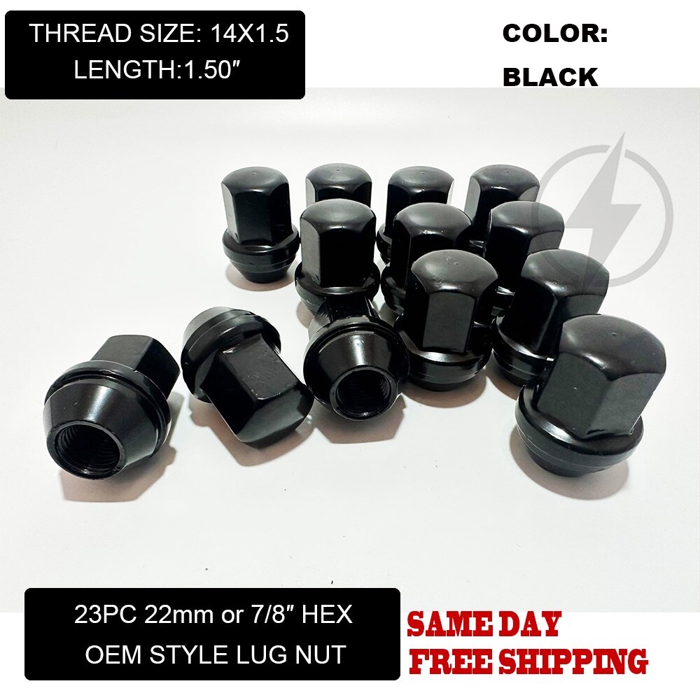 23pc Black 14x1.5 Fit 2019 & Newer Jeep Wrangler JL OEM Factory Style Lug Nut