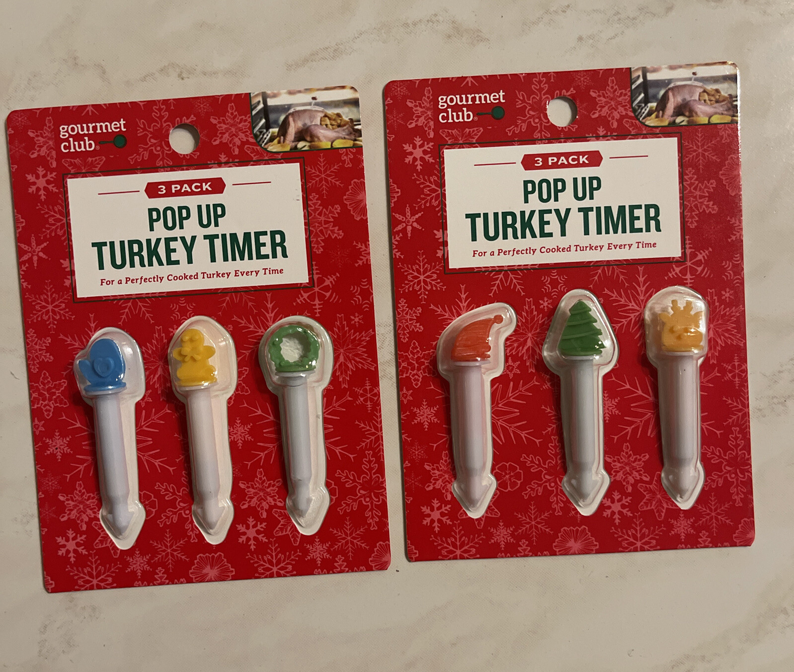 lot of 2 Gourmet Club 3-Pack Pop Up Turkey Timers Christmas ￼￼themes NEW.