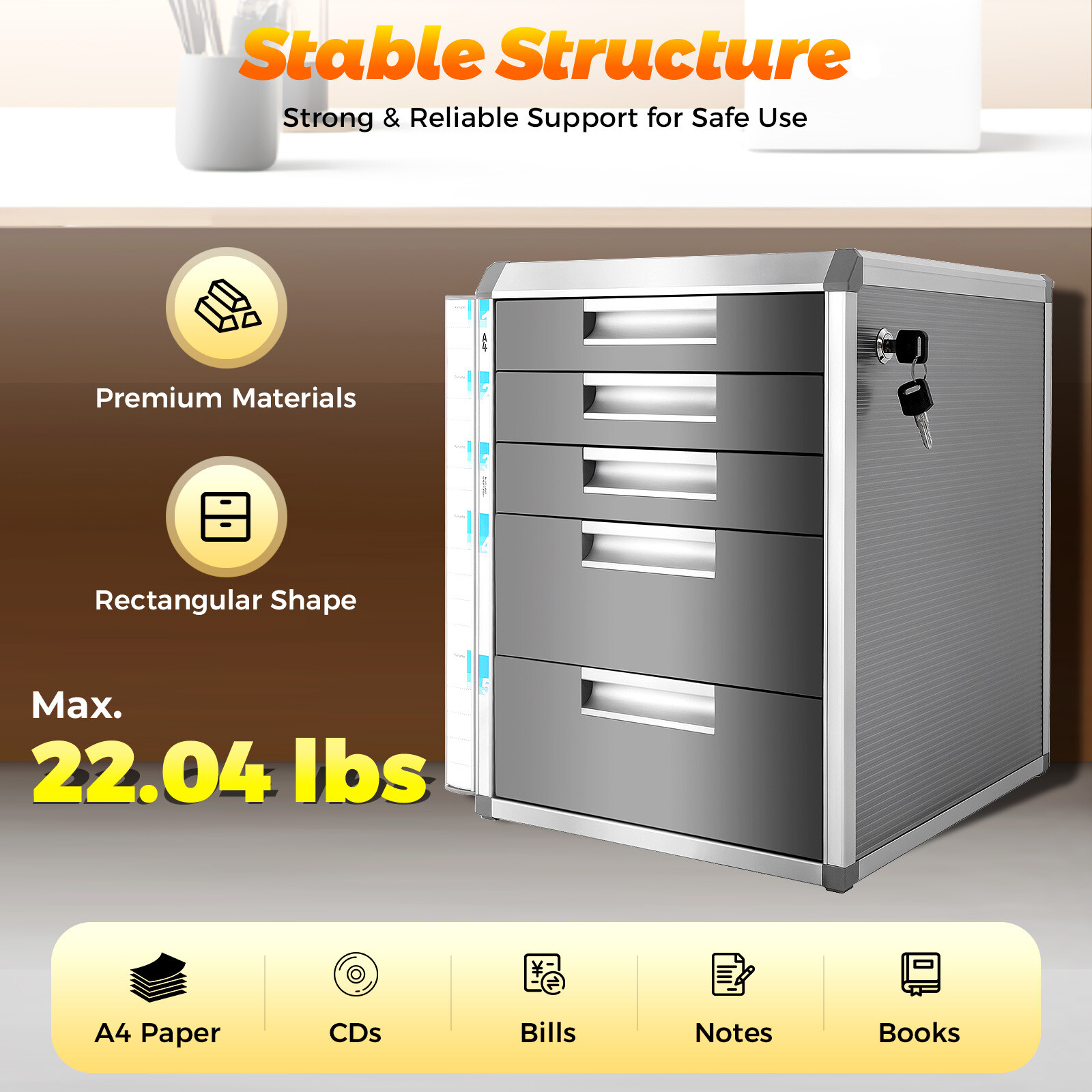 File Cabinet Lateral Storage Office Storage 5 Drawer Filing Cabinet Desktop