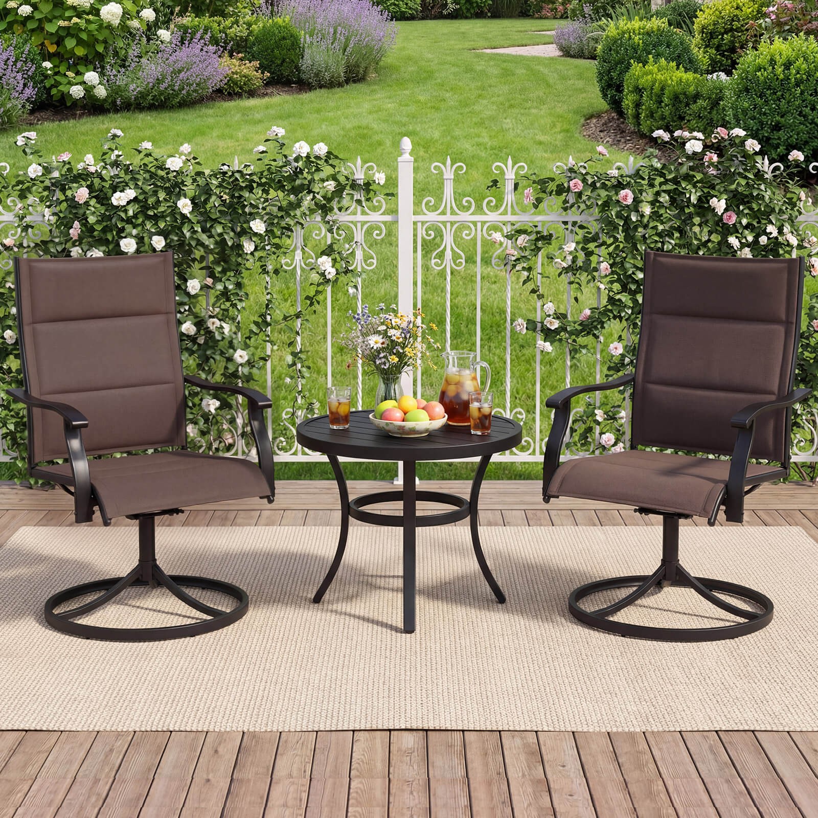 Padded Patio Swivel Chairs Set of 2, Ergonomic Outdoor Dining Chairs w/High Back