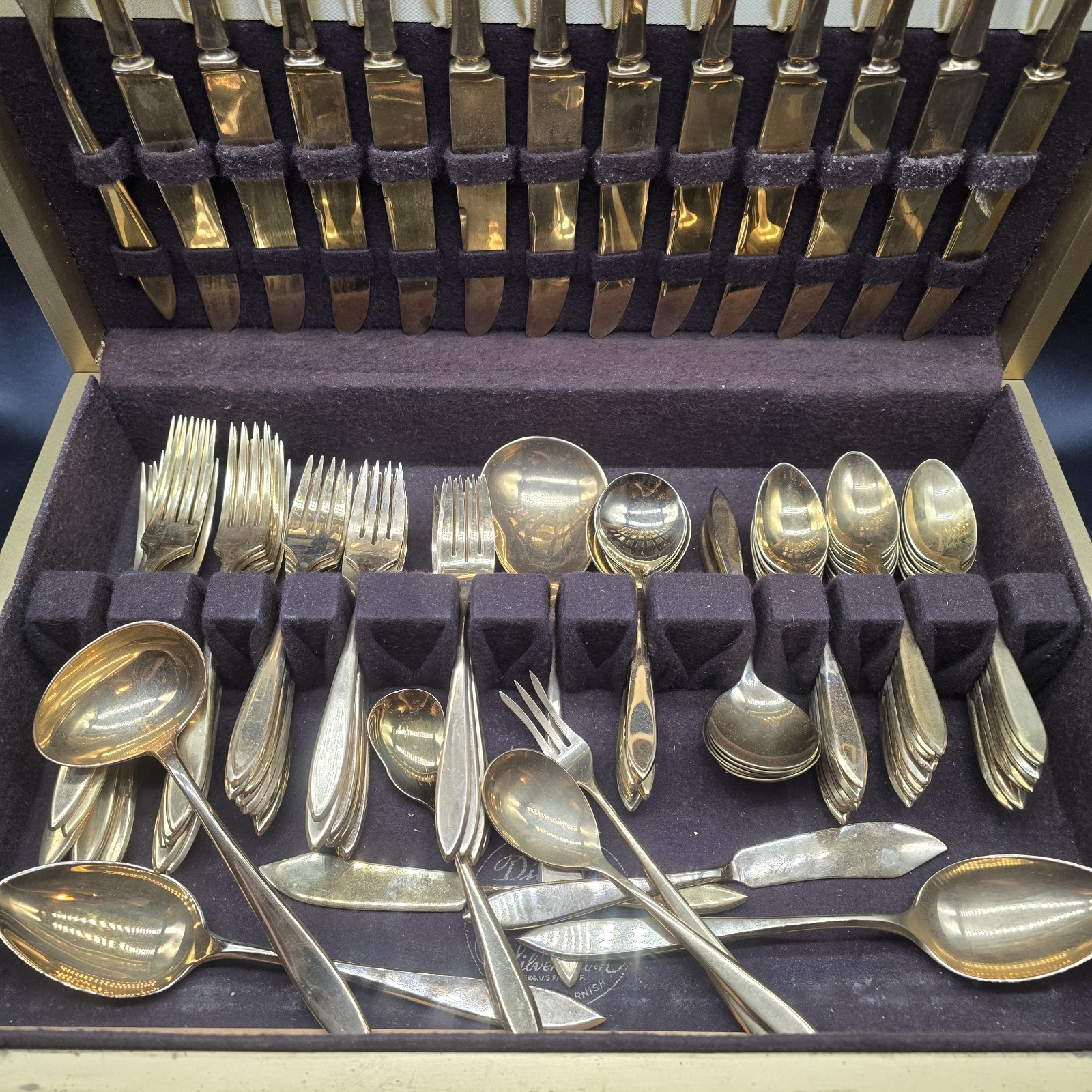 Dirilyte Regal Flatware Gold Dinnerware 93 Piece Vintage With Case Paperwork