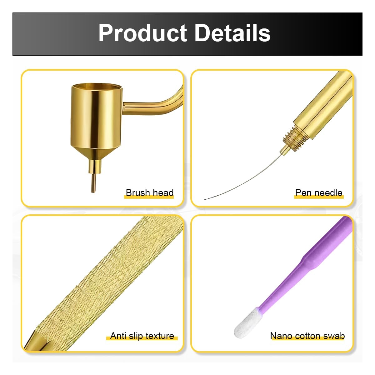 DUSCOKE 100PCS 0.5 mm Touch Up Paint Brushes, Fine 1 Count (Pack of 1), Gold
