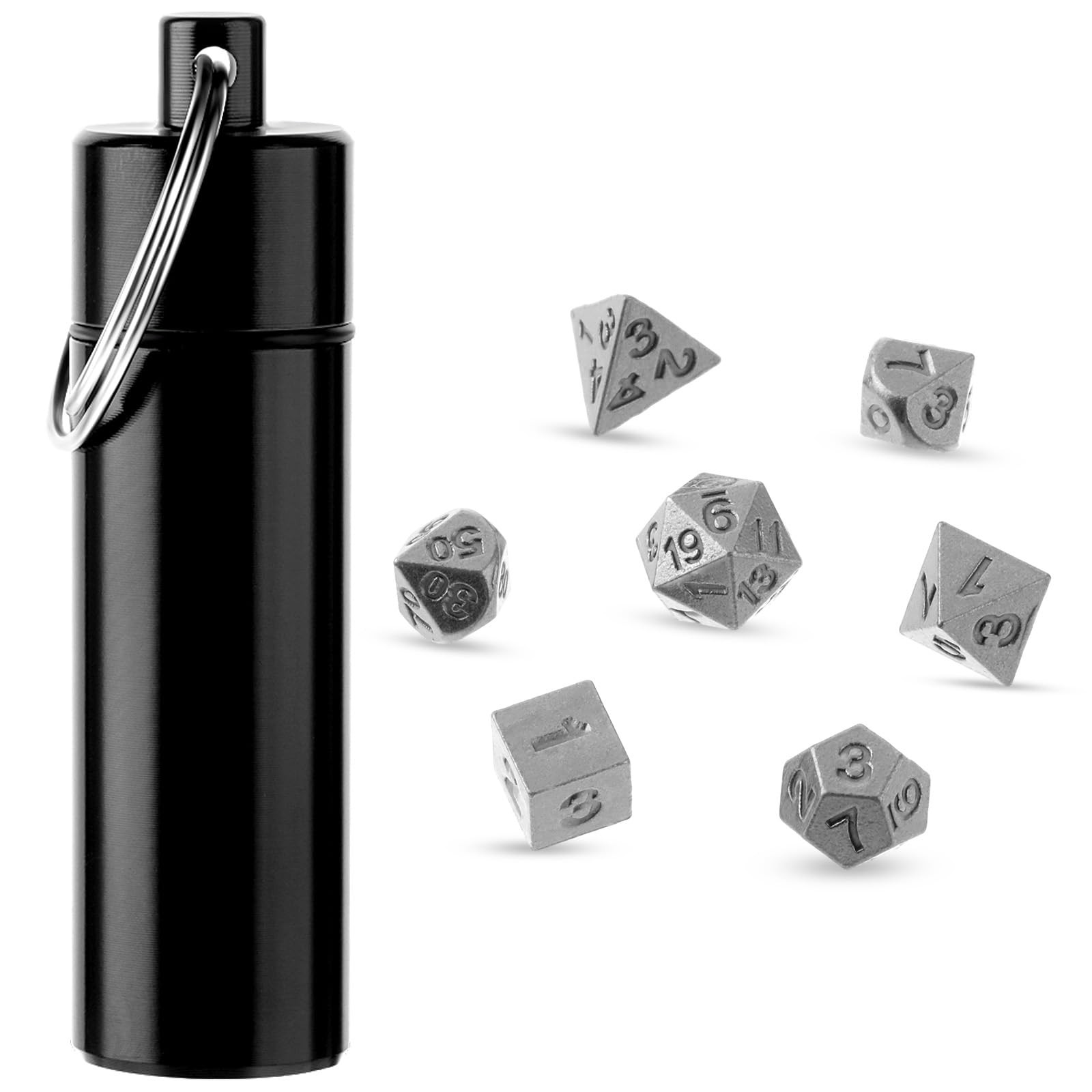 Grevosea 7 Pcs Mini Dice Set, DND Dice Metal Micro Miniature Dice with EDC Ke...