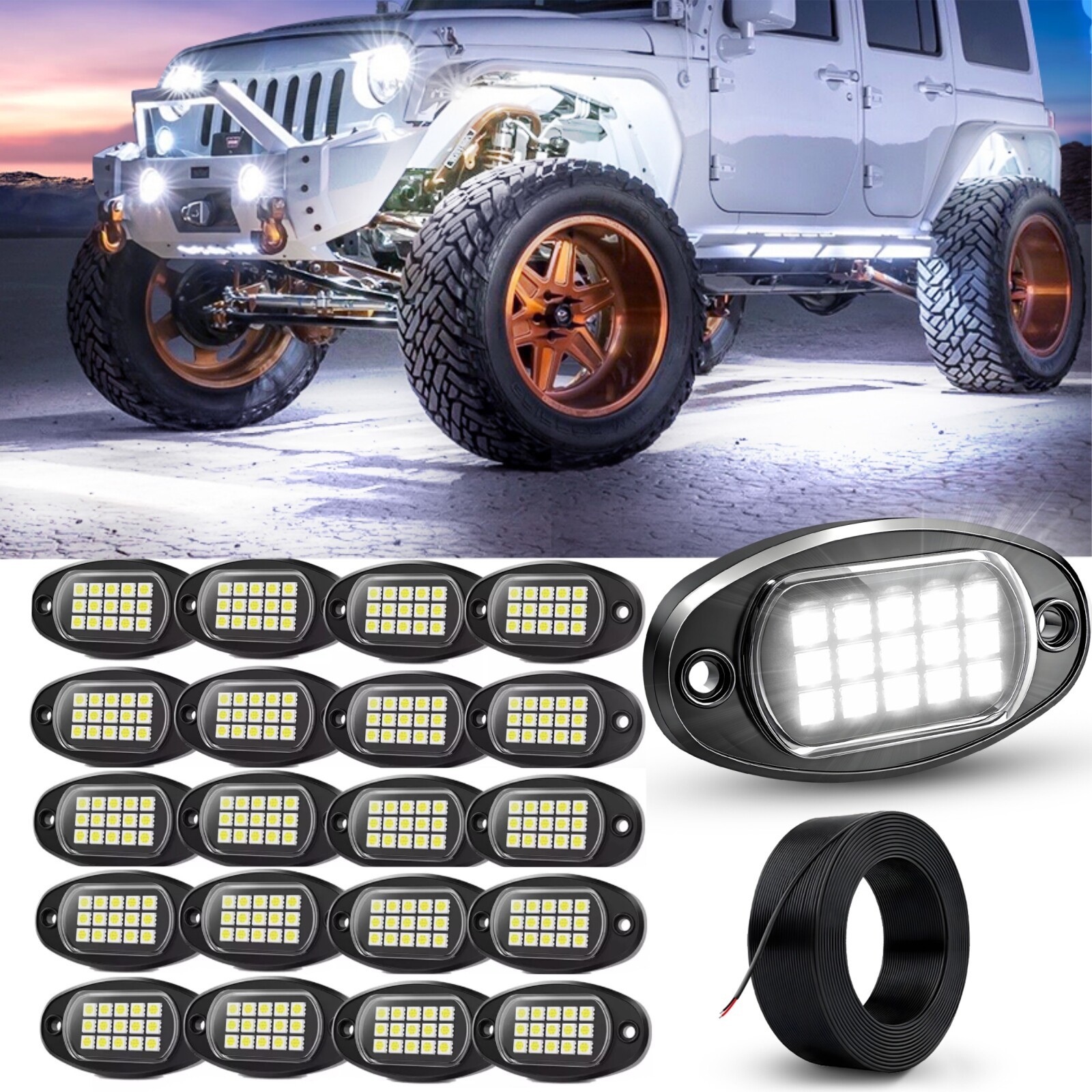 12/16/20pc LED Rock Lights Underglow Wheel Well Light 6000K Pure White for Truck