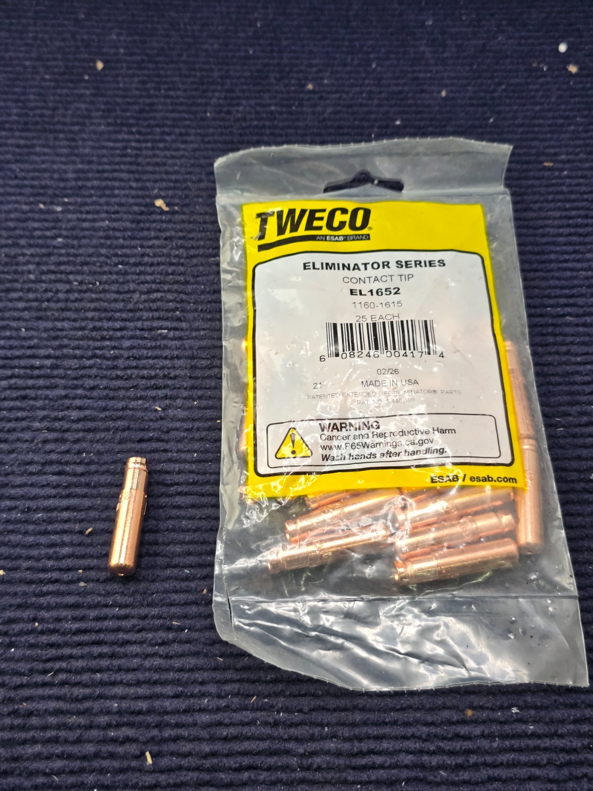 (QTY 125) Tweco EL1652: Eliminator Series Contact Tip 1160-1615