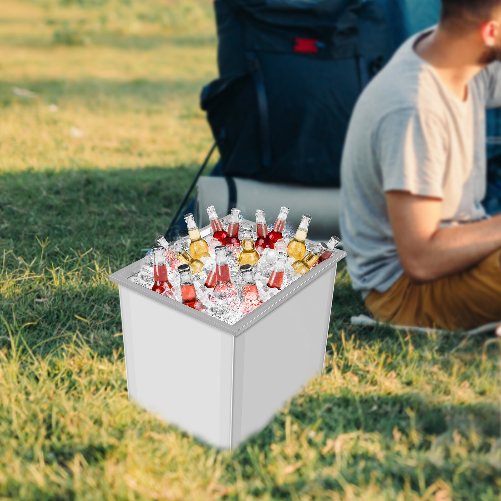 Drop-in Ice Bin Chest Cooler Stainless Steel Removable Lid Cover 22x17x12 inch