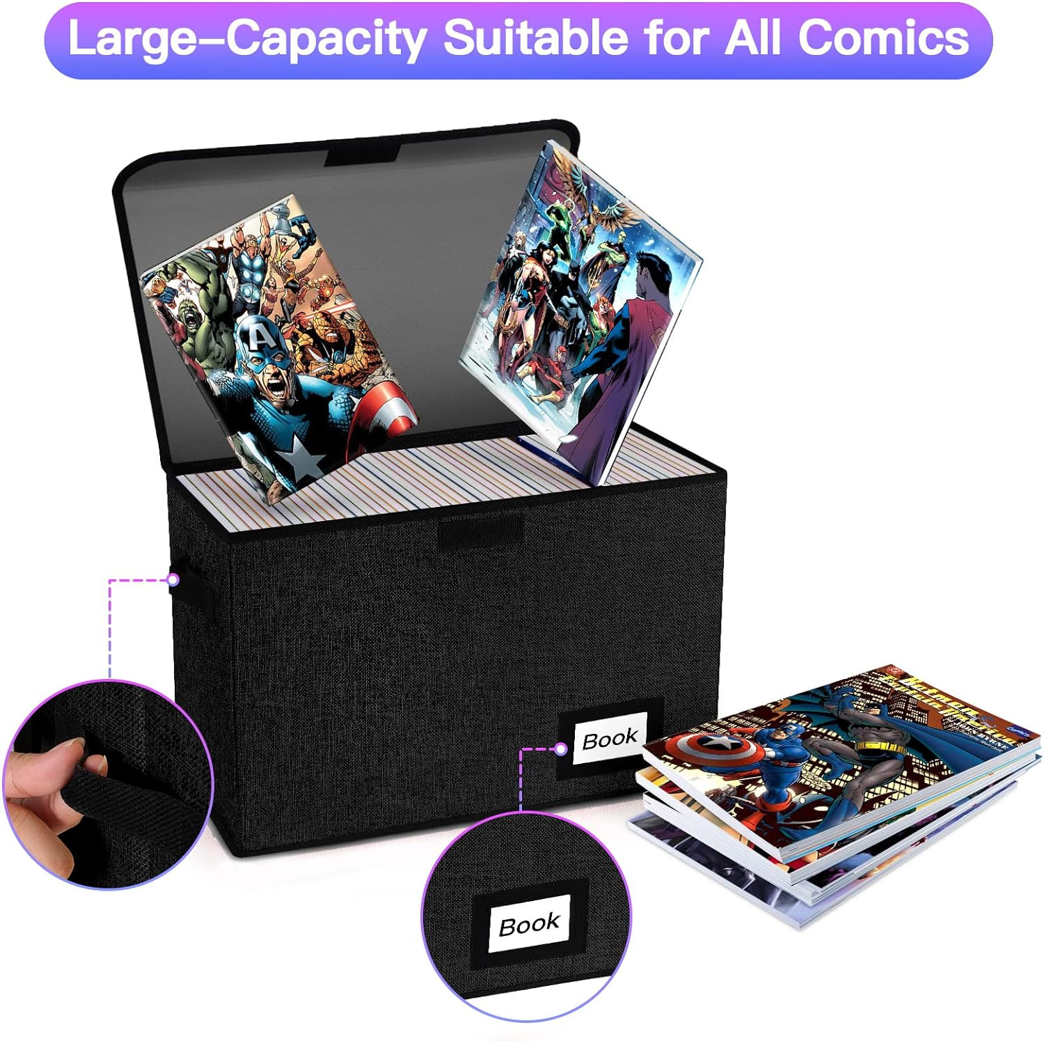 Comic Book Storage Box 15.8" X 7.8" X 11.8", Collapsible Holds 160-180 Comic Boo